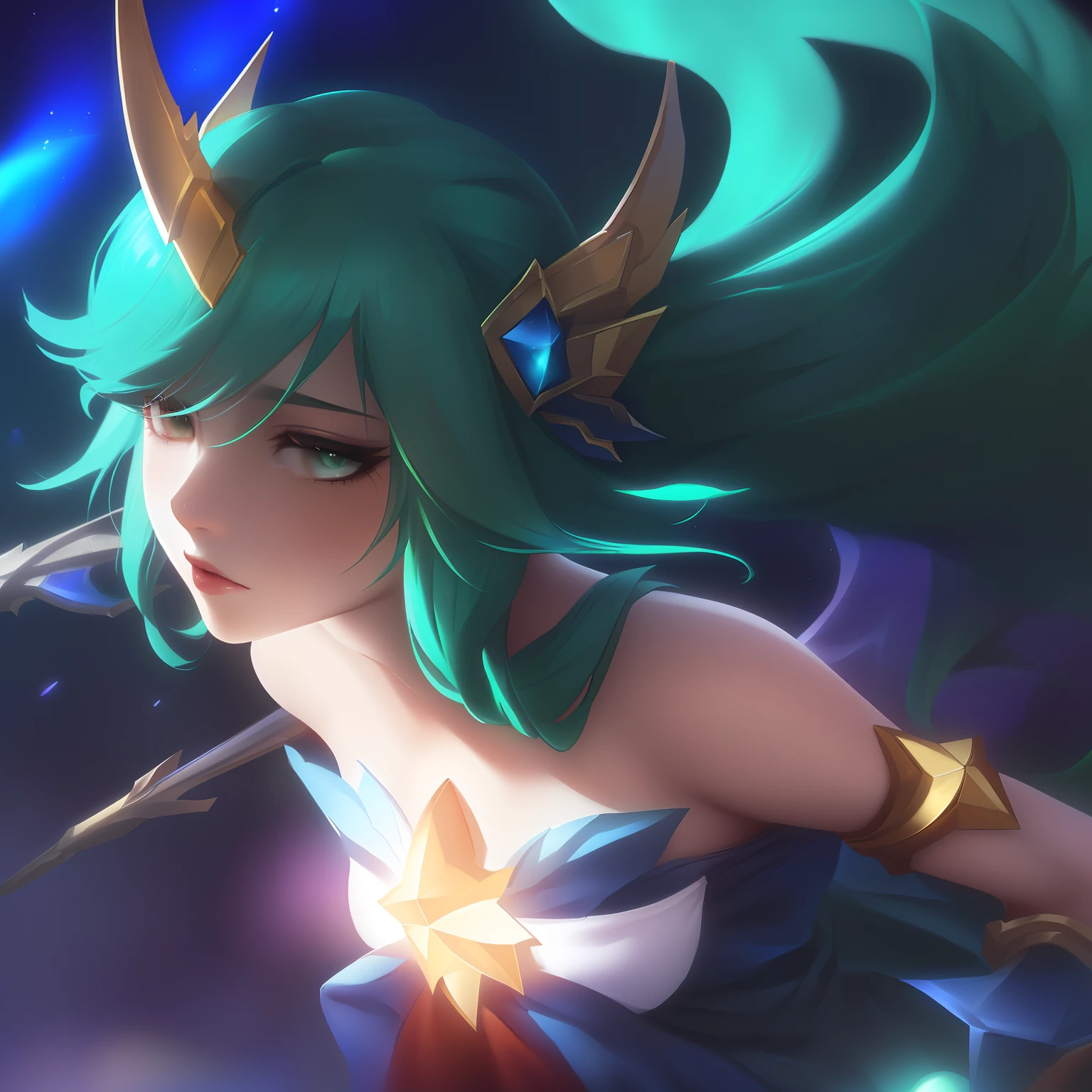 Close-up of a woman with green hair and holding a star in her hand, Extremely detailed Artgerm, from league of legends, Artgerm Plat, star guardian inspired, Portrait Chevaliers du Zodiaque Fille, Artgerm JSC, League of Legends character, Irelia, seraphine ahri kda, ahri, kda