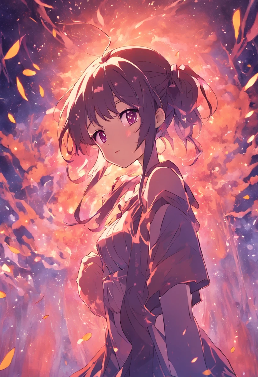one-girl,cute big breasts,style of anime,Simple colors,one color background,