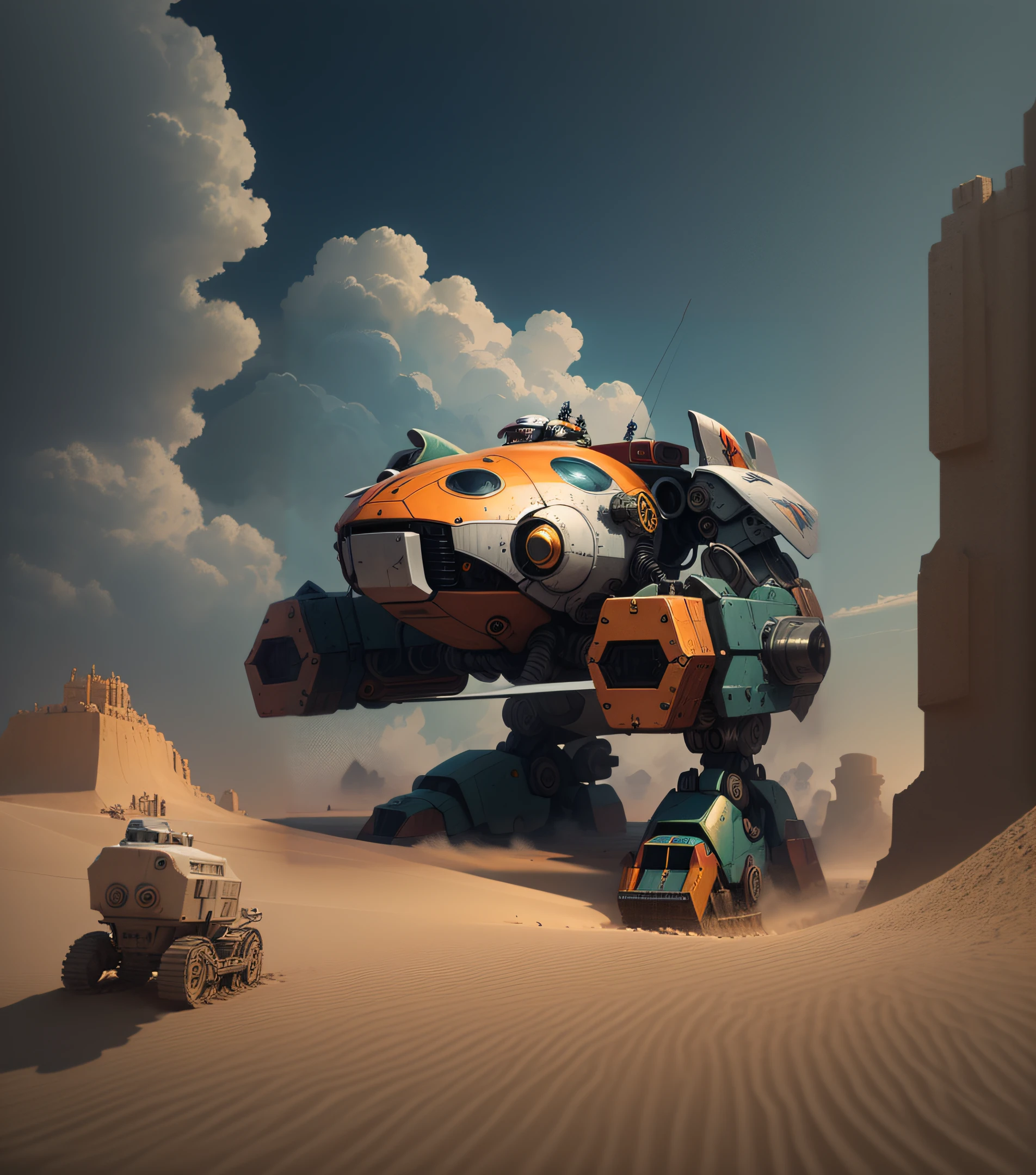 (large robot, Sand Land, mechanized art concept)