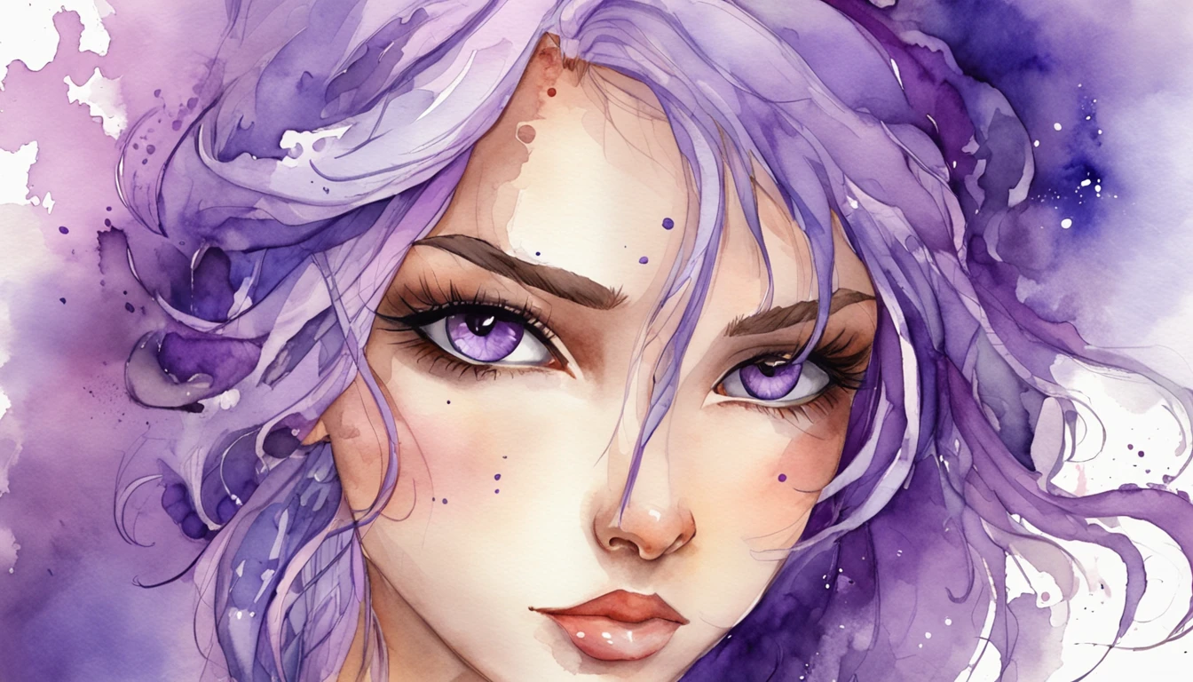 Purple pupils,blue hairs,Beautiful computer wallpaper in white t-shirt