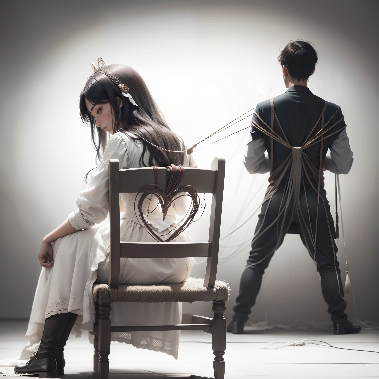 Two pictures of a woman wearing a black dress and a man wearing black clothes, Still from a music video, Hesiav Ron, Steven Klein, Kai xukun, Nexio and Sakimechan, YouTube video screenshot, Trending on cgstation, Huang Yusheng and Aya Takano, It's Pixifs and Junji, Shibari, handcuffed man, his, torture, Jennie Kim, Jennie Blackpink, handcuffing