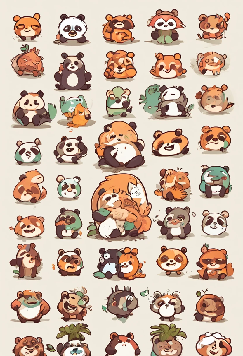 Cute mixed forest animals like clipart of monkeys,Elefat, Panda and tiger stickers,Multiple facial expressions, Many gestures, style cartoon, colours, Two-dimensional, planar vector, Character design, T-shirt design, Stickers, Colorful splashes, and T-shirt design, Studio Ghibli Style, soft tetrad color, vectorial art, Fantasy art, Watercolor effect, Alphonse Mucha, Adobe illustrator, Digital painting, low polygon, Soft lighting, Aerial view, Isometric style, retro aesthetic, white backround, 8K resolution, rendering by octane