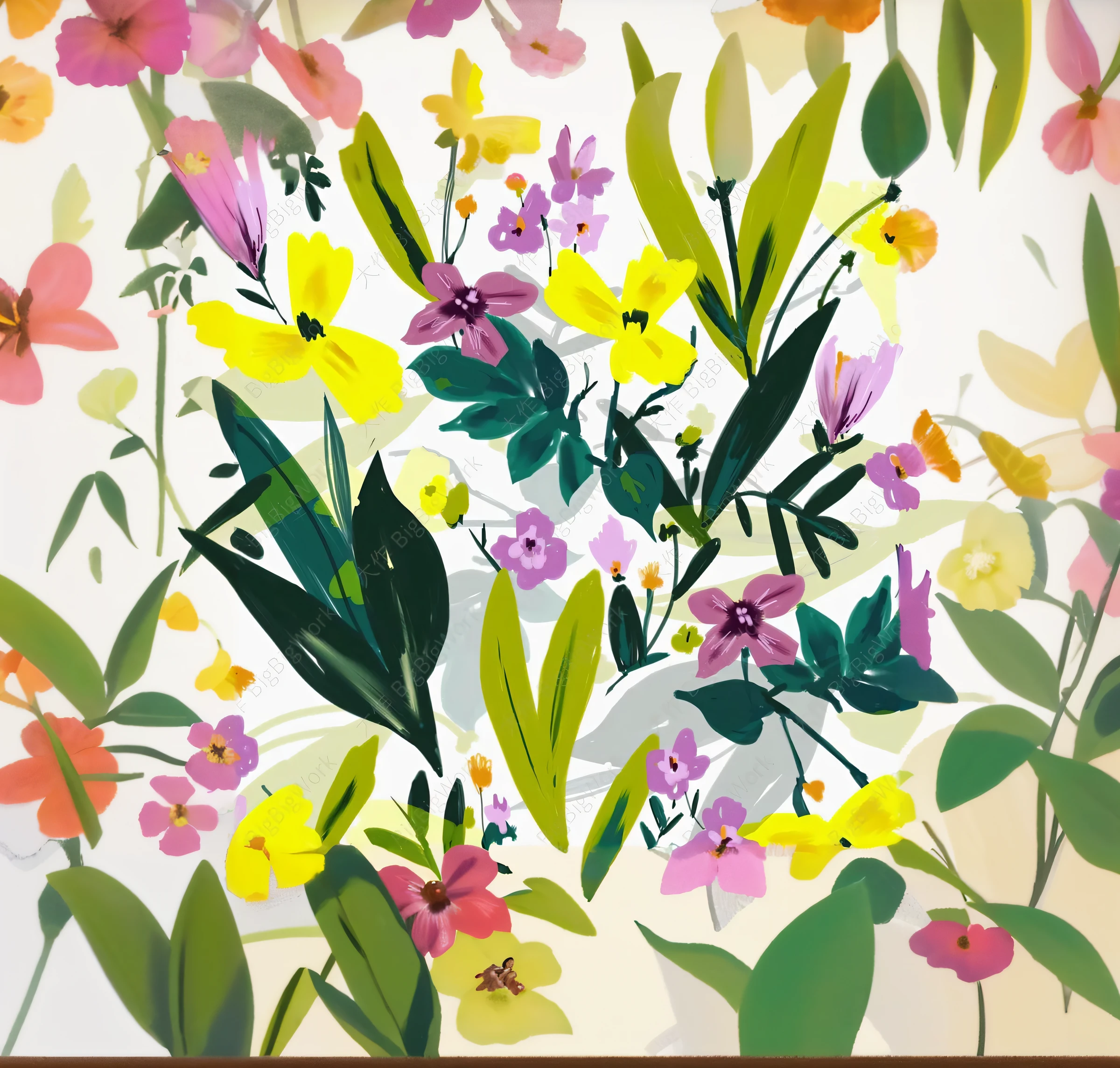 Seamless floral pattern with yellow and pink flowers, floral patterns, lush garden leaves and flowers, floral motives, Garden floral pattern, summer color pattern, floral environment, blooming tropical flowers, tropical flowers, floral flowers colorful, floral explosion, floral design, florest background, Colorful illustration, Neon floral pattern, Acrylic paint style, tropical plants and flowers