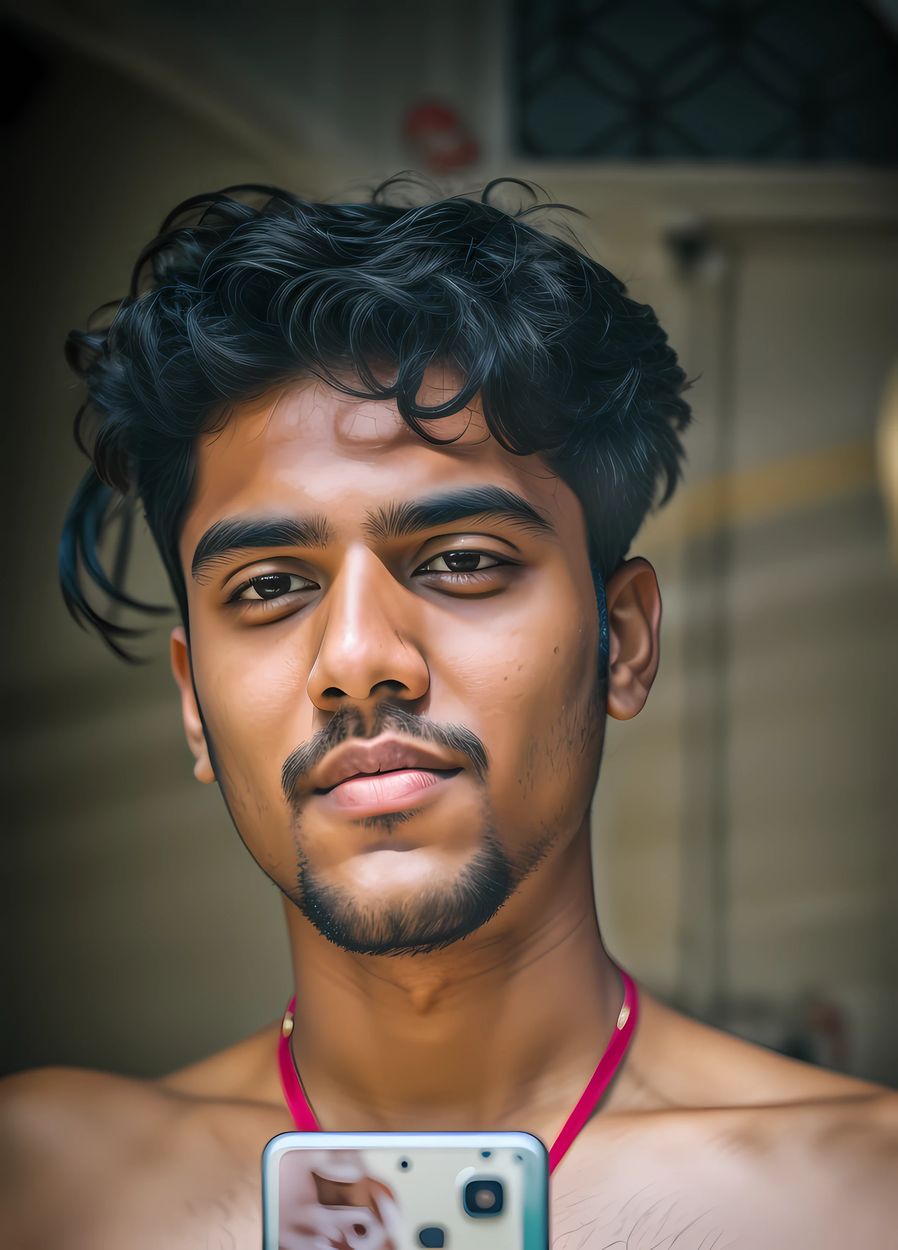 there is a man taking a selfie with his cell phone, around 1 9 years old, inspired by Saurabh Jethani, front profile!!!!, with accurate face, taken with sony a7r camera, jayison devadas, harsh good looking face, inspired by Bikash Bhattacharjee, photo taken with sony a7r camera, make him a superhero figure with lesser face mask