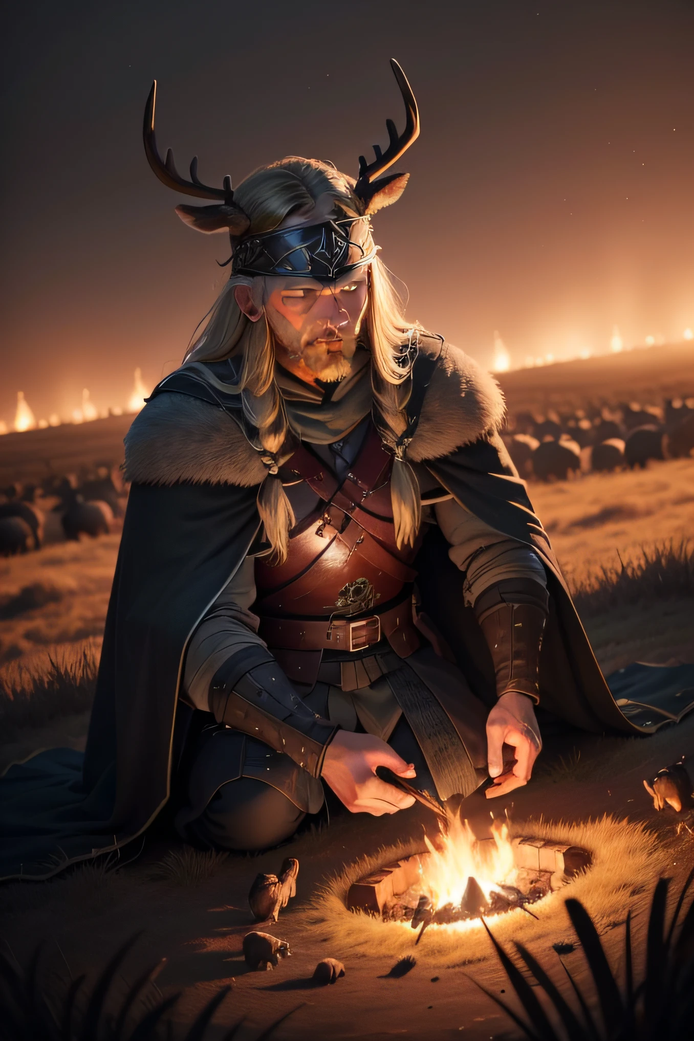 The burial mounds at night are pitch dark. There was a Viking warrior burial. Bring the slaughtered wild deer to sacrifice in the ceremony. There are vultures eating corpses.