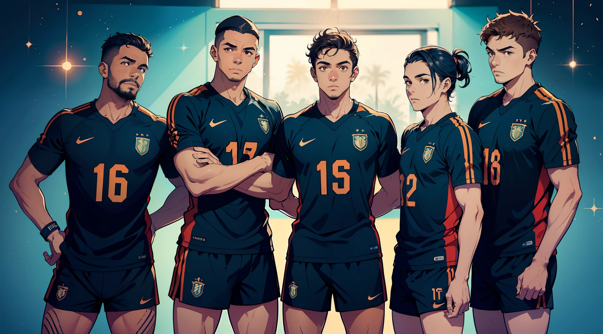 crie uma imagem que represente um jogo de voleibol, 6 jogadores de um lado, uma rede no meio da quadra,homens, 8k, 16k