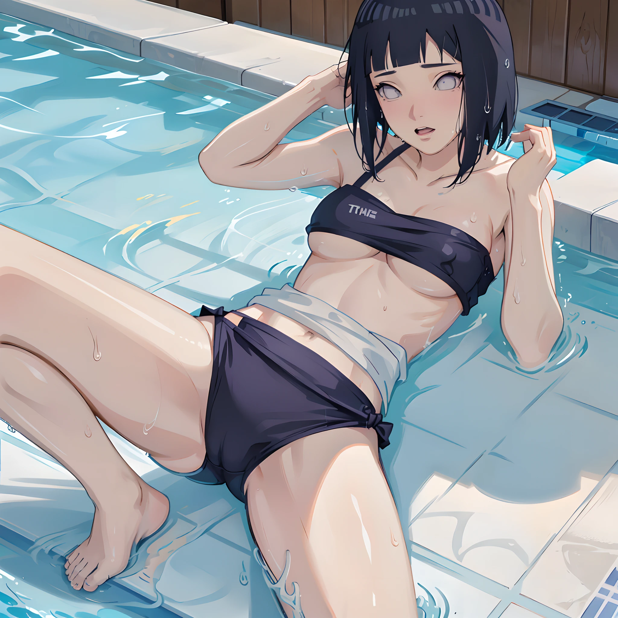 tmasterpiece, hiquality, detailing, bed room, swimming pool, bathing suit, erotica, wet body, blushful, well-defined crotch,