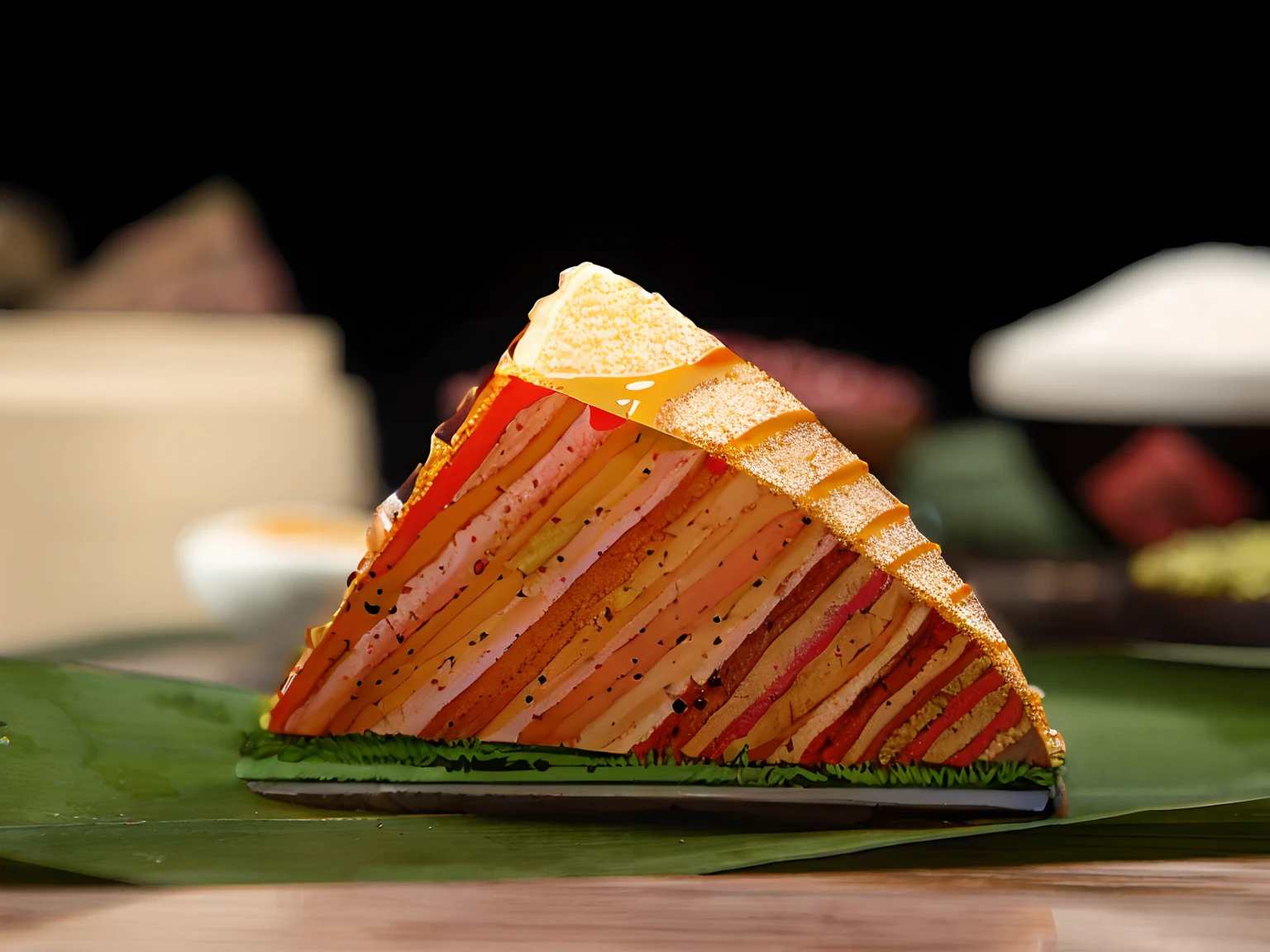 A single piece of pork in the shape of a complete triangular cone,Fill the entire graffiti area
