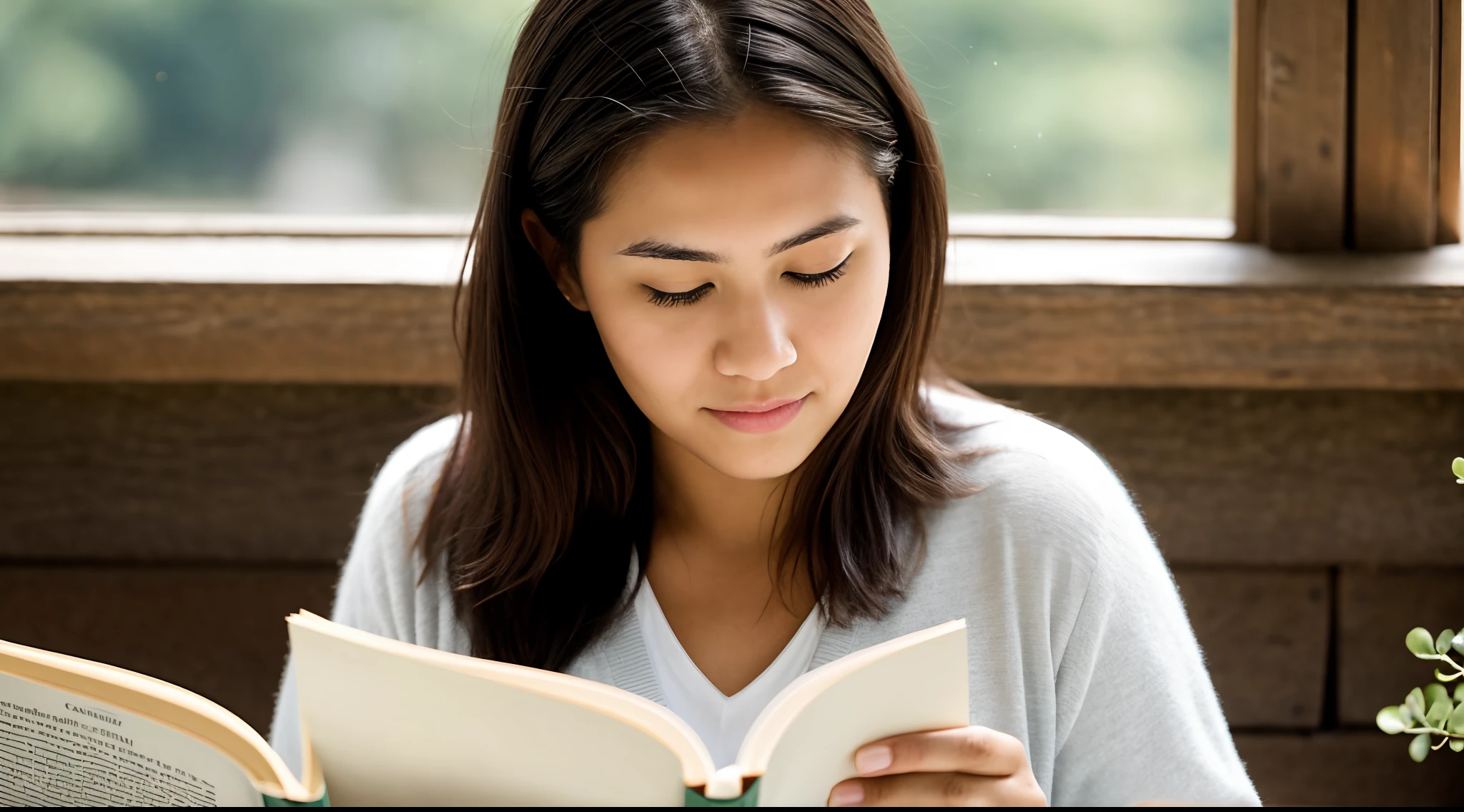 instagram photo, closeup face photo, A candid shot capturing a women engrossed in their reading amidst a serene field, scholarly, focused, Canon EOS 5D Mark IV with 24-70mm f/2.8 lens, natural daylight, documentary photography.
