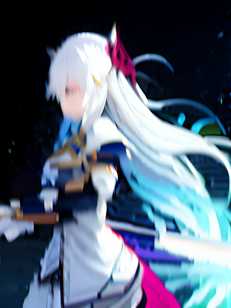 One with white hair,Woman with sword in hand, From the night of the ark, White-haired god, shadowverse style, arknight, Genshin Impact, Ayaka Genshin impact, Genshin, lineage 2 revolution style, Keqing from Genshin Impact, Genshin impact's character, Avatar image, 《azur lane》role, white cyan,Dragon's horn