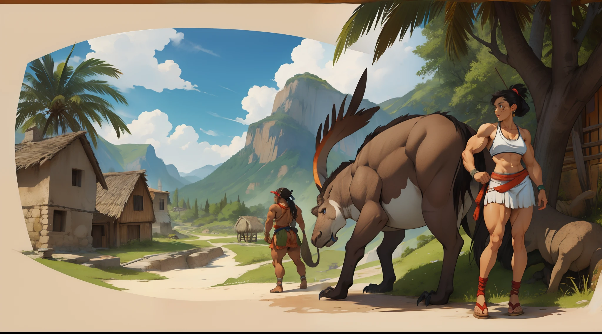 prehistoric woman in the prehistoric village illustration . (muscle: 2.0)