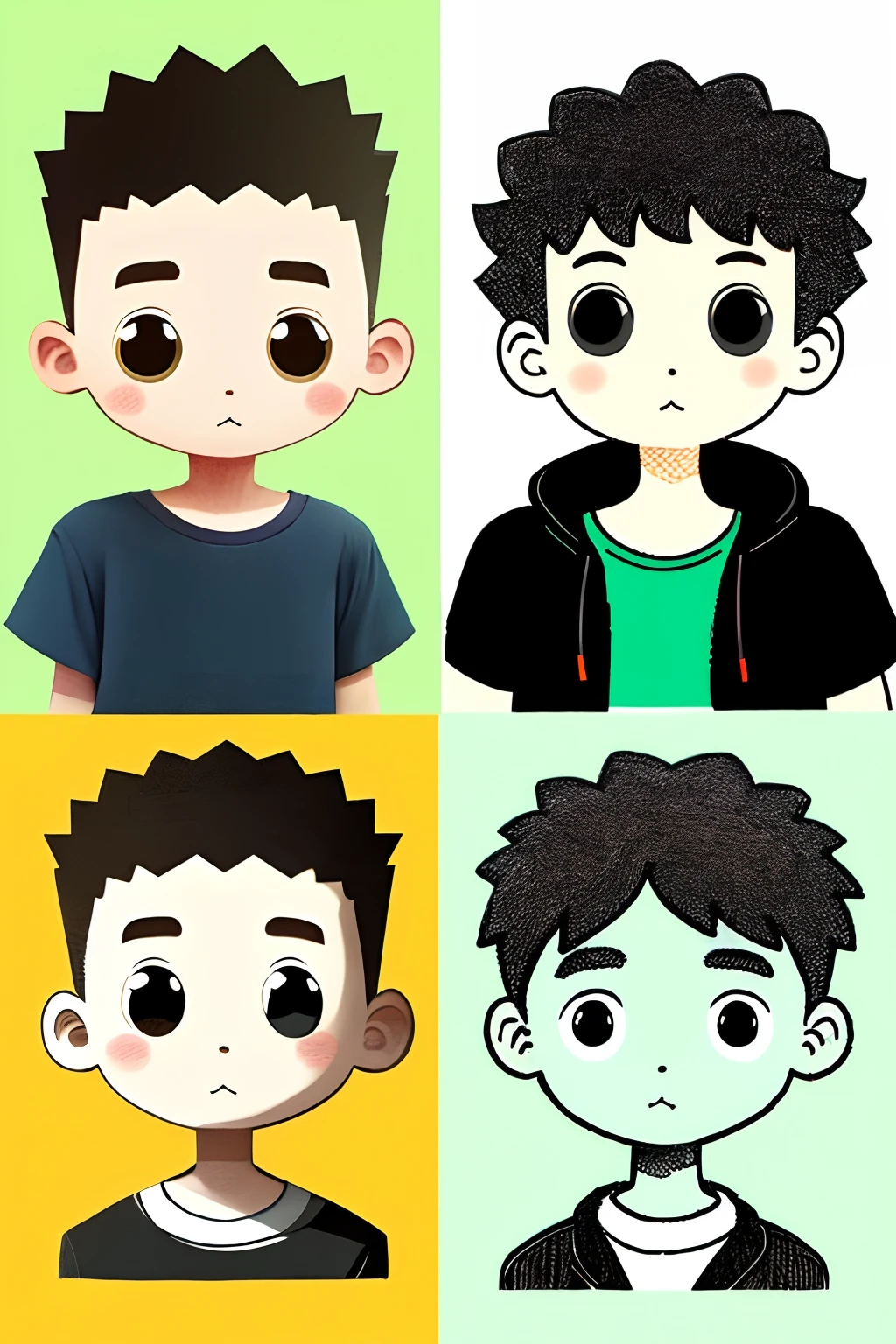 Two-dimensional style。Line drawings retain boy refreshing big head cute