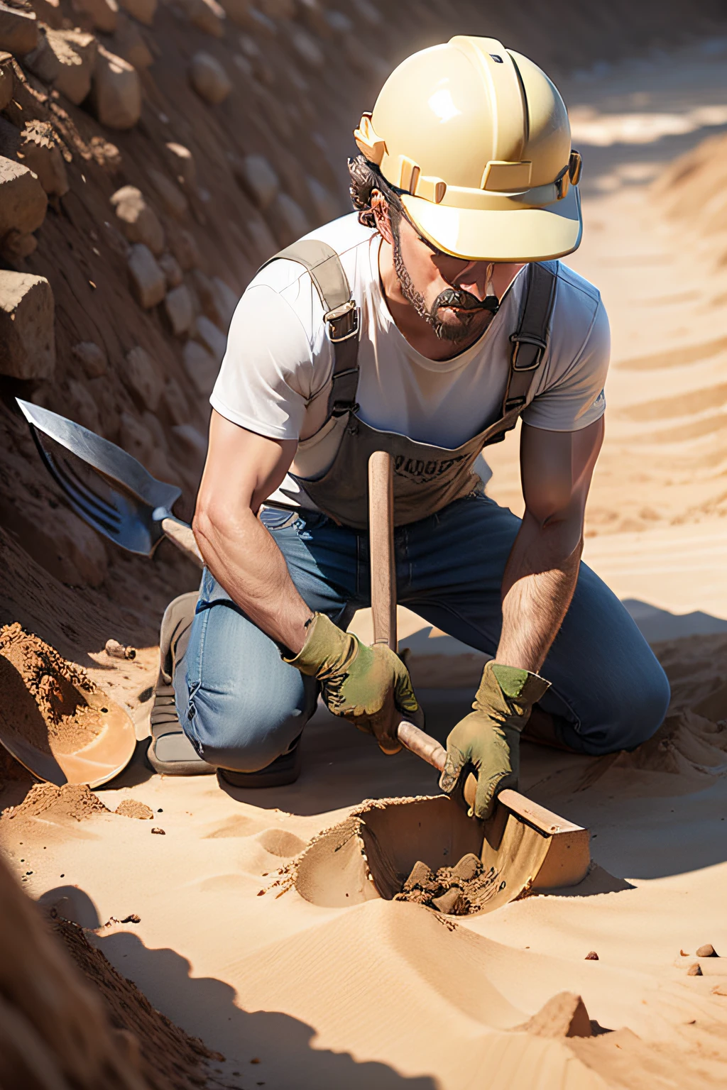Man construction site shovel digging soil