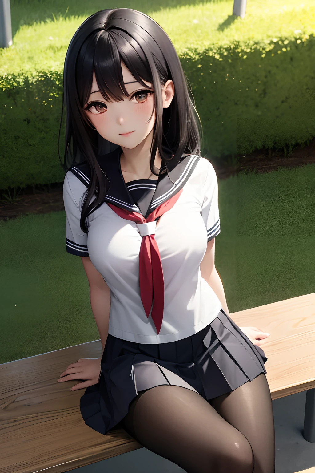 very cute and beautiful girl,(highly detailed beautiful face),
(smile),serafuku,pleated navy blue mini skirt,
sitting,spread legs,white panties,looking at viewer,black hair,low ponytail,
countryside,narrow river,summer,trees,
(best quality,masterpiece:1.2),absurdres,highres,ultra-detailed,extremely detailed,32k,8k resolution,
intricate details,cinematic scene,detailed background,solo,dynamic angle,
hair fluttering in the wind,beautiful detailed sky,