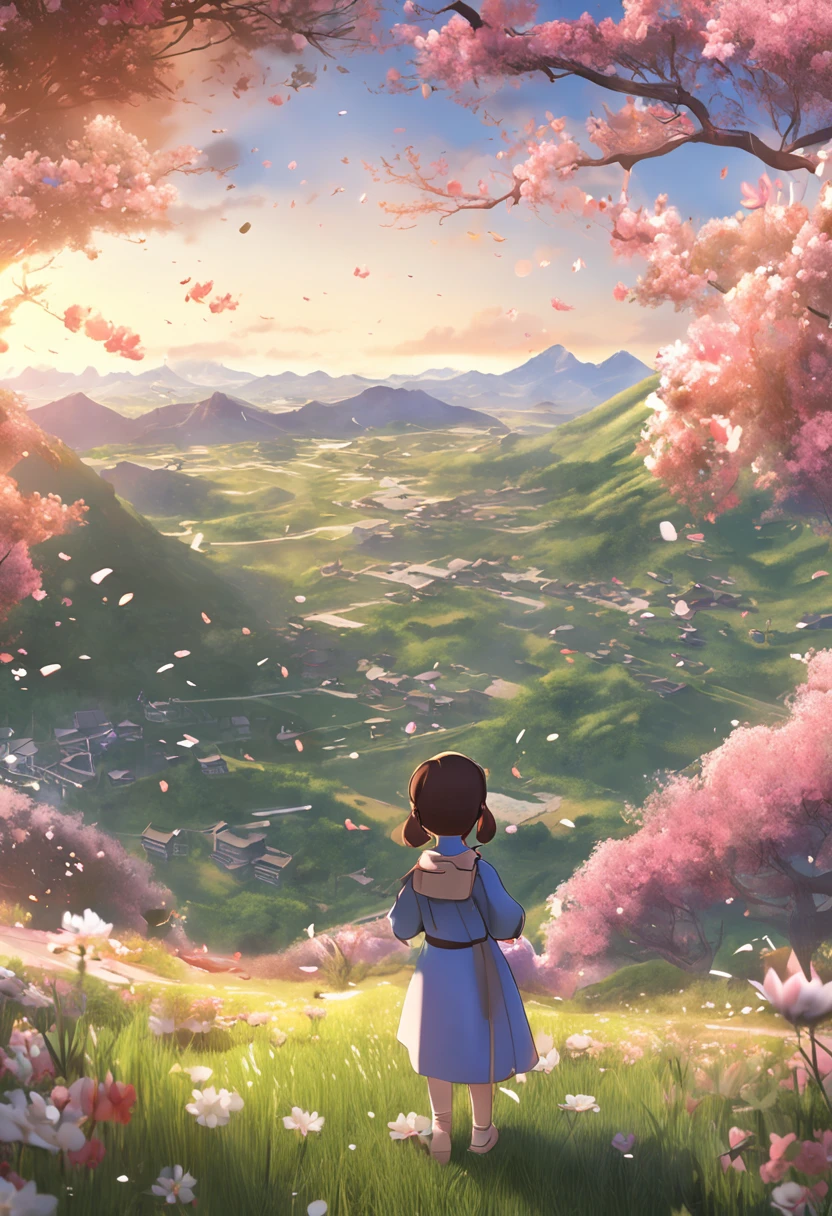 offcial art, Extremely detailed Cg Unity 8K wallpaper, in a spring, Cloudy, Sun, sky, on a grassy field, Beautiful detailed sky, landscape, flower  field, art book, Chinese, incredibly_absurderes, Huge_filesize, absurderes, Little boy, , Medium hair, Brown hair, ahoge, Asymmetrical bangs, Cute face, Light blush, Light smile, Blue eyes, suit, Wedding_dress, Socks, shoes, Sit on the, Masterpiece, Best quality, Masterpiece, Best quality