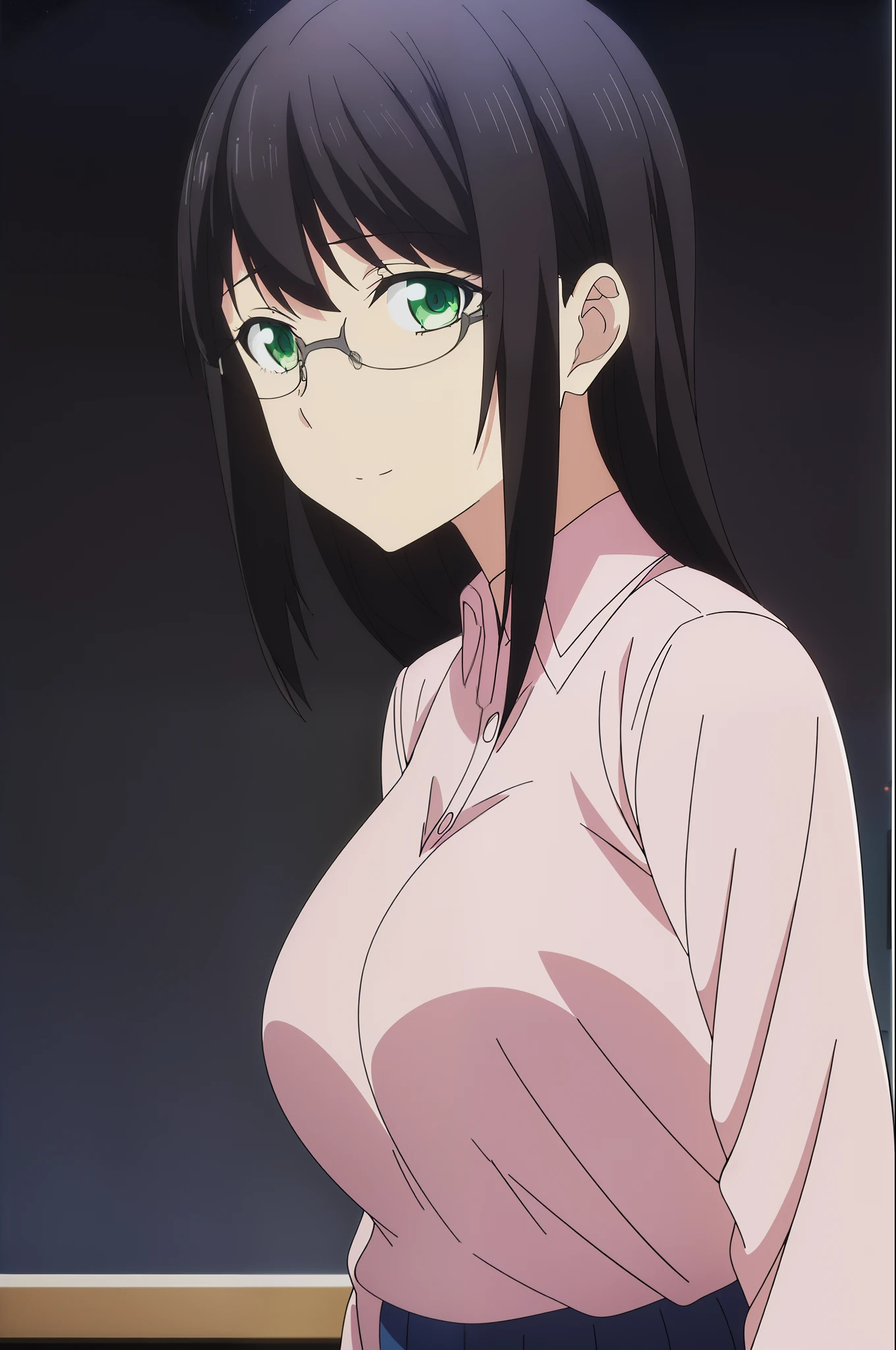 (Night:1.7), Japan, Tokyo, CityView, Before Window,
Standing at attention,
pink shirt ,blue skirt, pantyhose,
black-framed glasses,
green eyes,black hair,bangs,long hair,
1 girl, 24yo,mature female,Beautiful Finger,Beautiful long legs,Beautiful body,Beautiful Nose,Beautiful character design, perfect eyes, perfect face,
looking at viewer, in the center of the image,(Upper_body),(Focus on her face),
NSFW,official art,extremely detailed CG unity 8k wallpaper, perfect lighting,Colorful, Bright_Front_face_Lighting,
(masterpiece:1.0),(best_quality:1.0), ultra high res,4K,ultra-detailed,
photography, 8K, HDR, highres, absurdres:1.2, Kodak portra 400, film grain, blurry background, bokeh:1.2, lens flare, (vibrant_color:1.2)
(Beautiful,large_Breasts:1.0), (beautiful_face:1.5),(narrow_waist), ((tsundere)), tall, beautiful, ((military pants:0.7)), ((jacket suit:0.7))