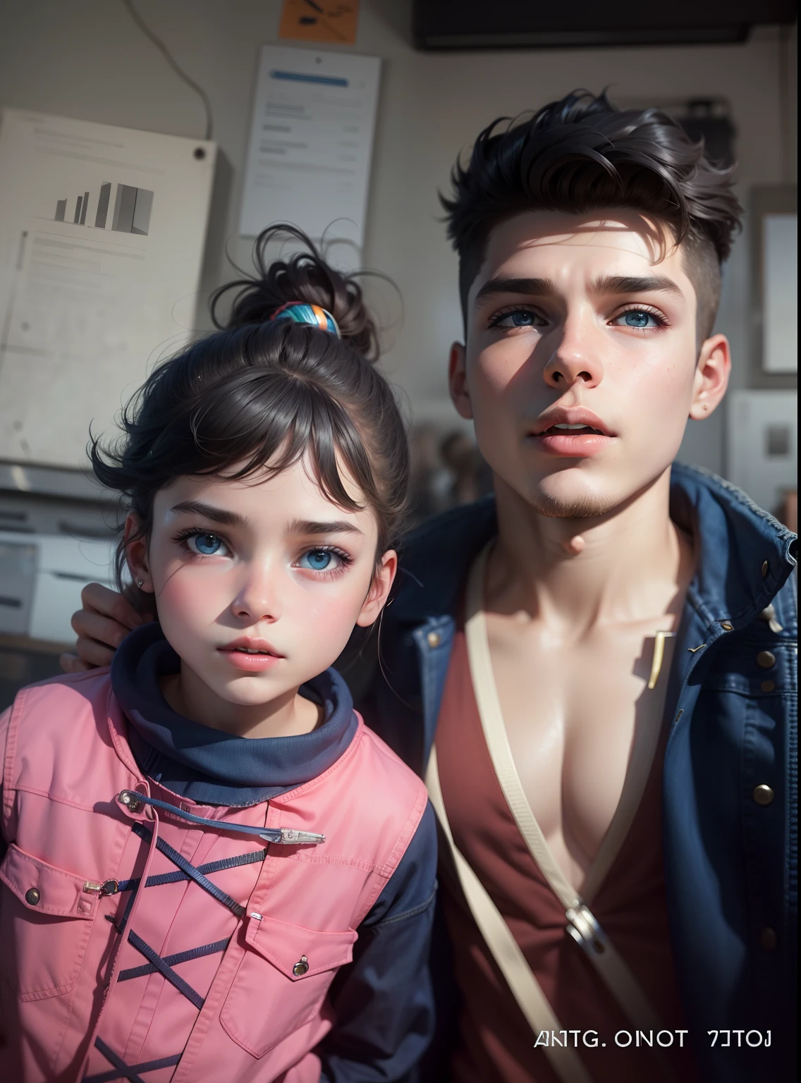 Smart boy with denim jacket remove girl realistic face futuristic background decorated backgroung smart hair hd