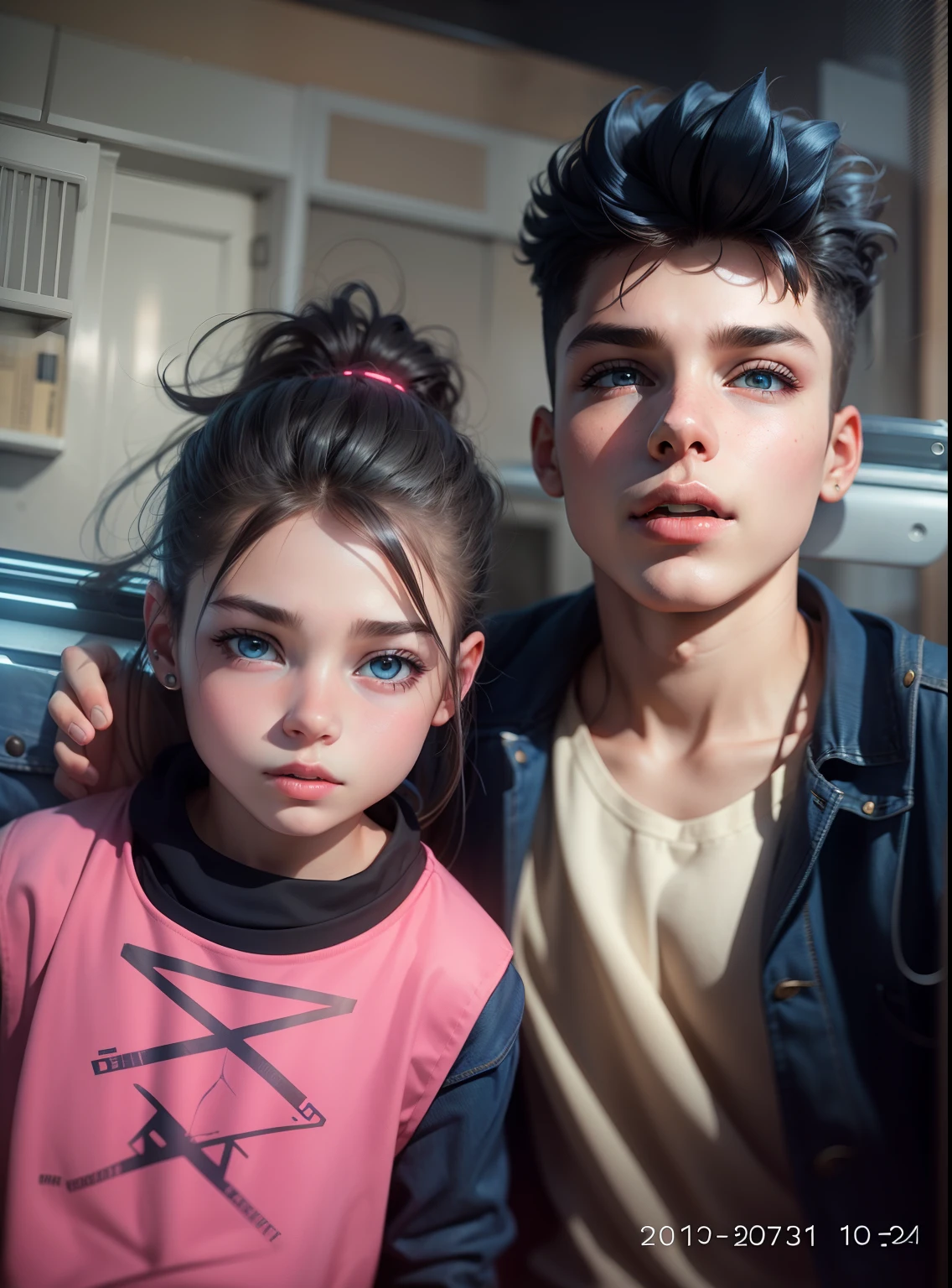 Smart boy with denim jacket remove girl realistic face futuristic background decorated backgroung smart hair hd