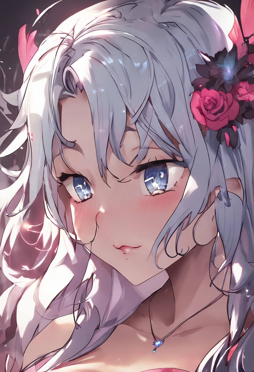 Kizi,full bodyesbian,Silver hair, Light smile, Shy, Blush anime, 8K,cute big breasts