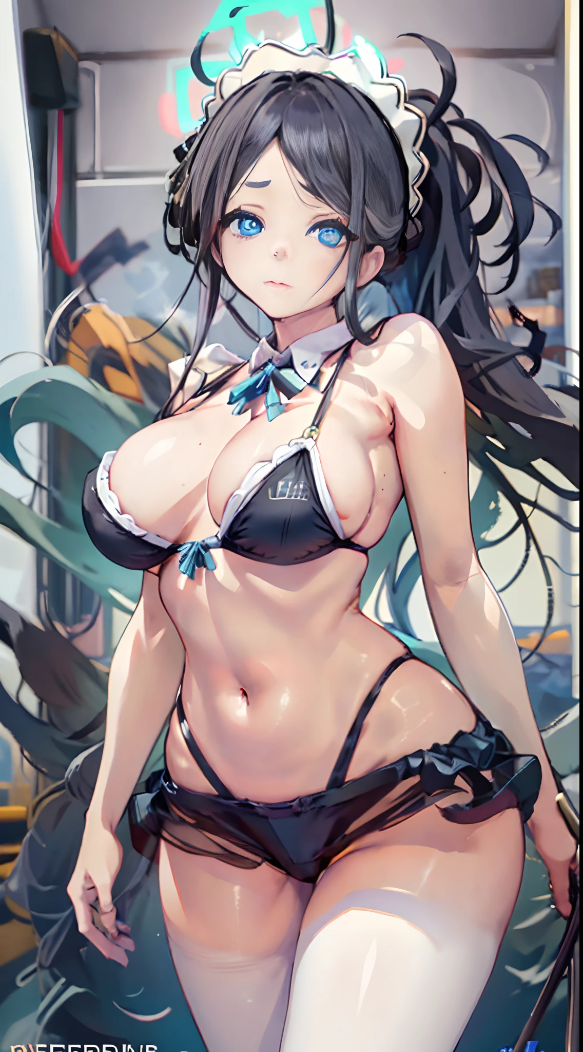 Cheers Saki | Blue Archives, Iwhole Body, (NSTDA.:1.2), (10, beste-Qualit, master-piece: 1.4), ultra-high resolution, (Realistic, photorealistic portrait: 1.48), 25-year-old girl , ( Micro Beetle View - Bikini Pass:1.11), Famous Japanese celebrities, gigantic breasts, Blue Eyes, Head Tilted, cowboy shot, View from the front, looking at the audience, expressionless, Beautiful Sea Zeiss f 150mm/ 2.8 Hasselblad, Whole body, foot , Ultra-Wide Angle
