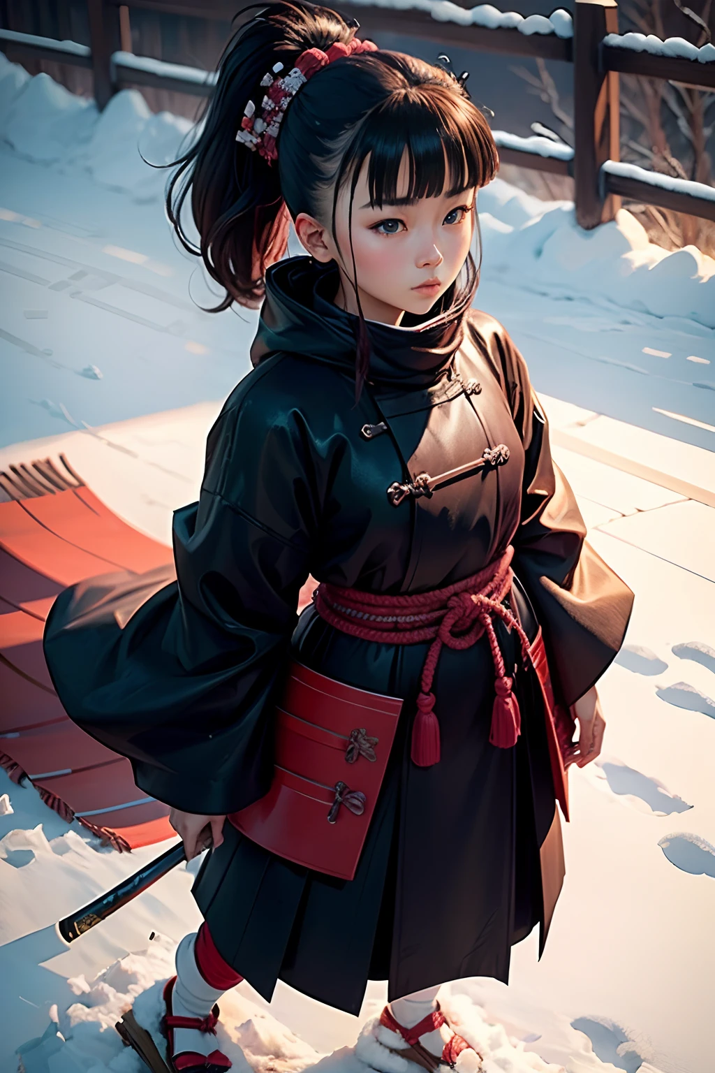 samurai girl in the winter, 90's vintage anime --auto