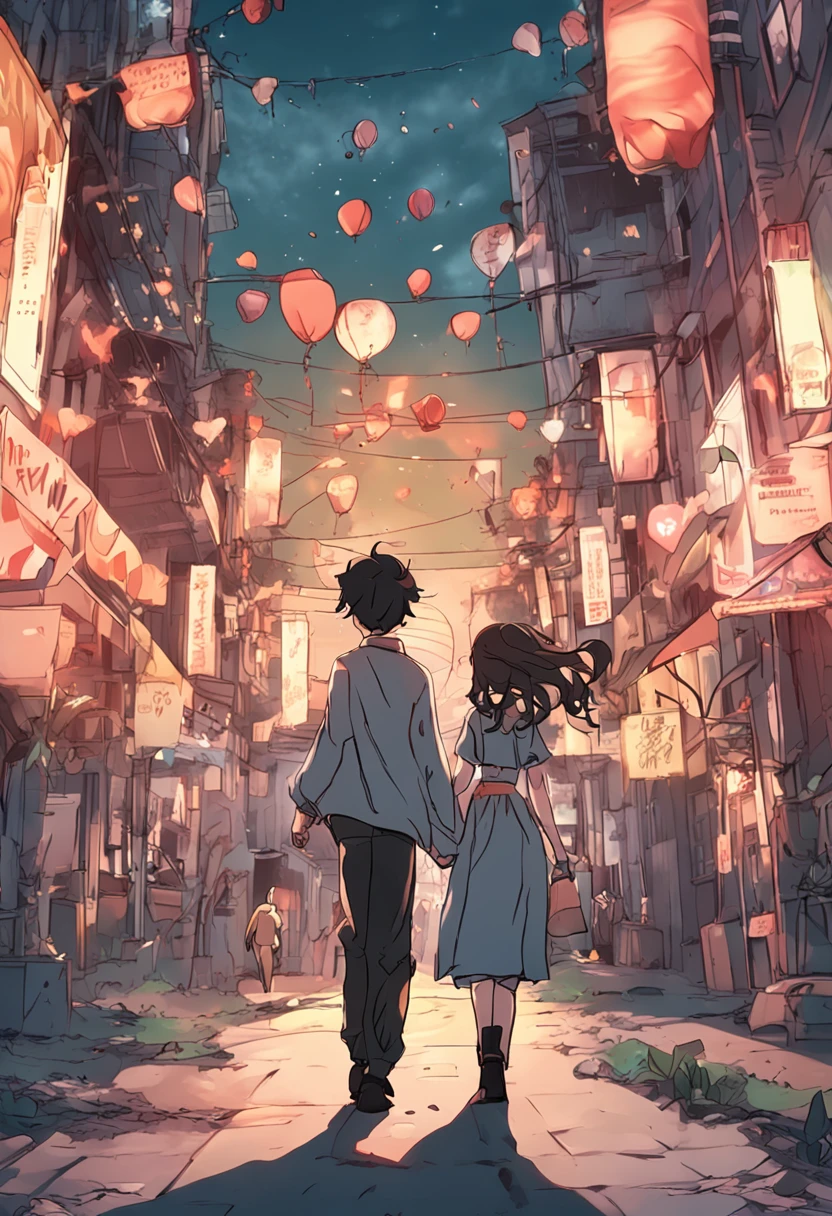 Anime boys holding hands with girls，Wander the universe together