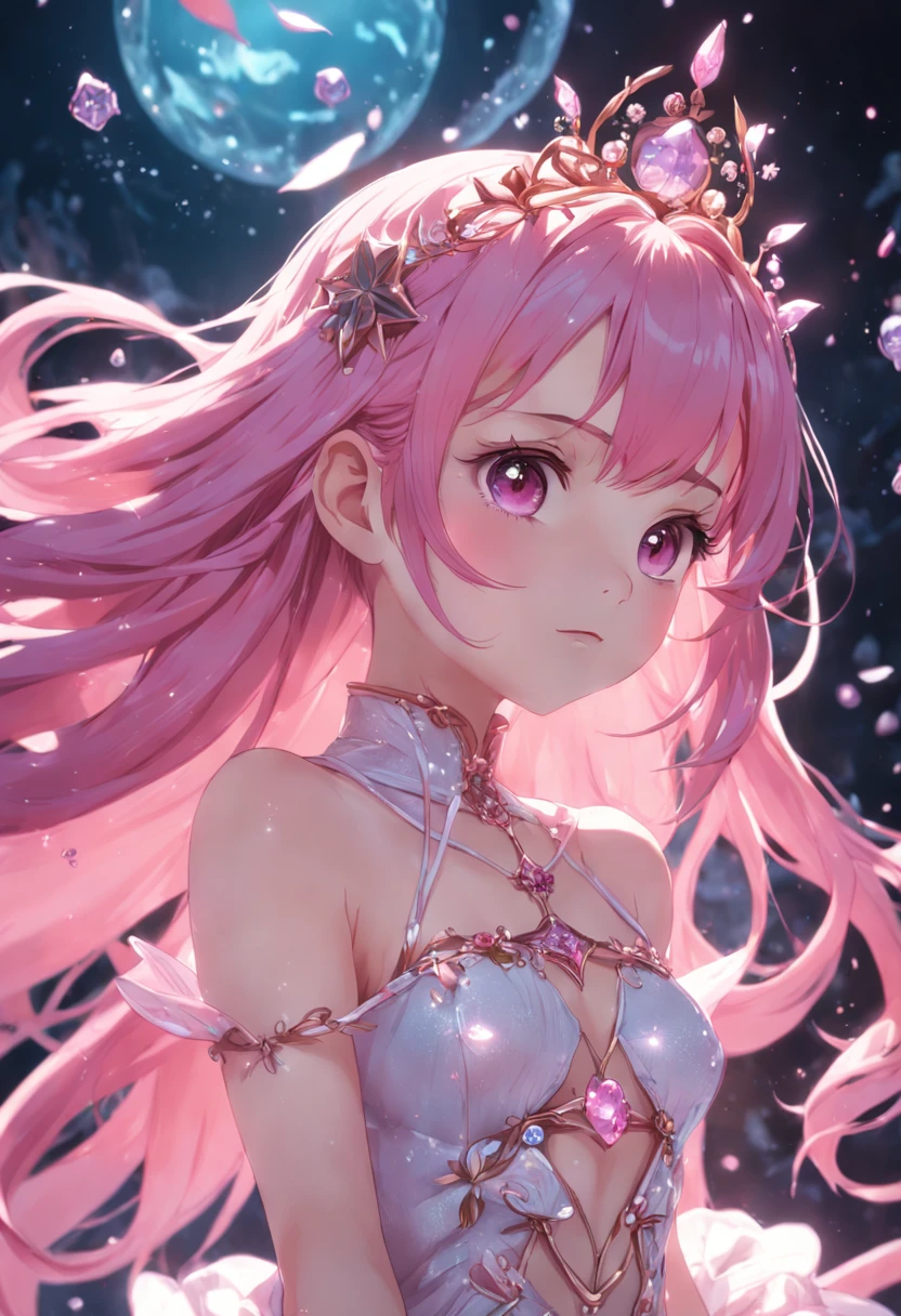 ACG 3D rendering,Pink hair, estrus, mermaid, exposed, dreamy, intricate details, 8k firee embellished tiara,Popular on the art station Imperial Sister