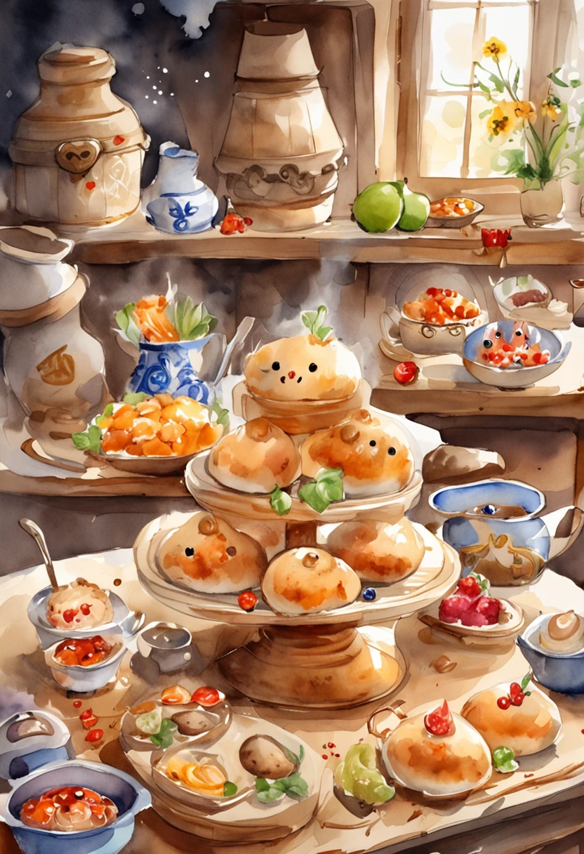 The steaming buns have just come out，Fantasy creation，Cute Q version of the food