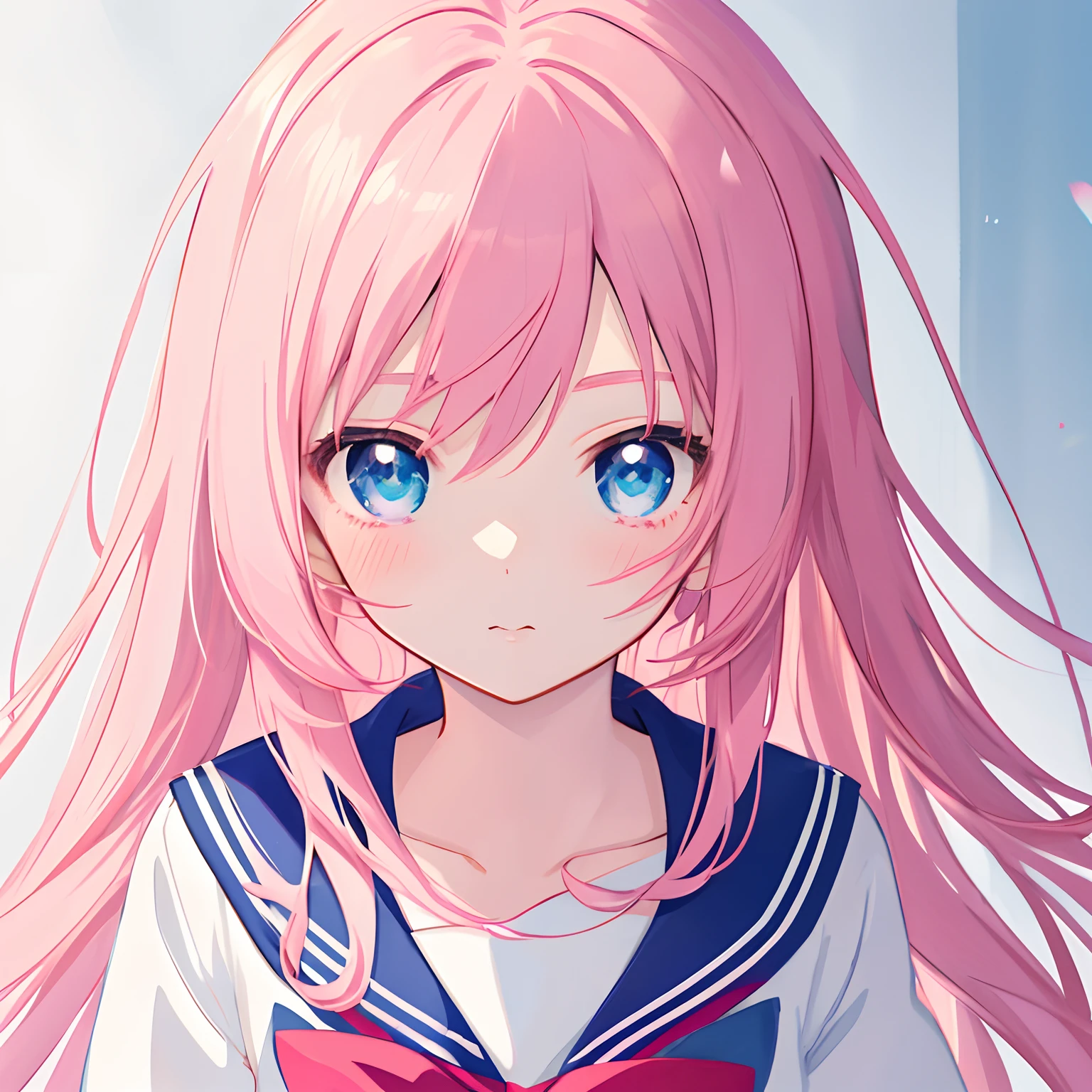 "Anime style, Cute girl with pink hair and blue eyes in sailor suit holding roses, 8K resolution, Delicate digital anime art, anime moe art style, Clean detailed anime illustrations, Beautiful anime portraits, Digital Artwork, Cute anime visuals, detailed anime art, pixiv artwork, Couple Avatars, anime style illustration," 🍁 "