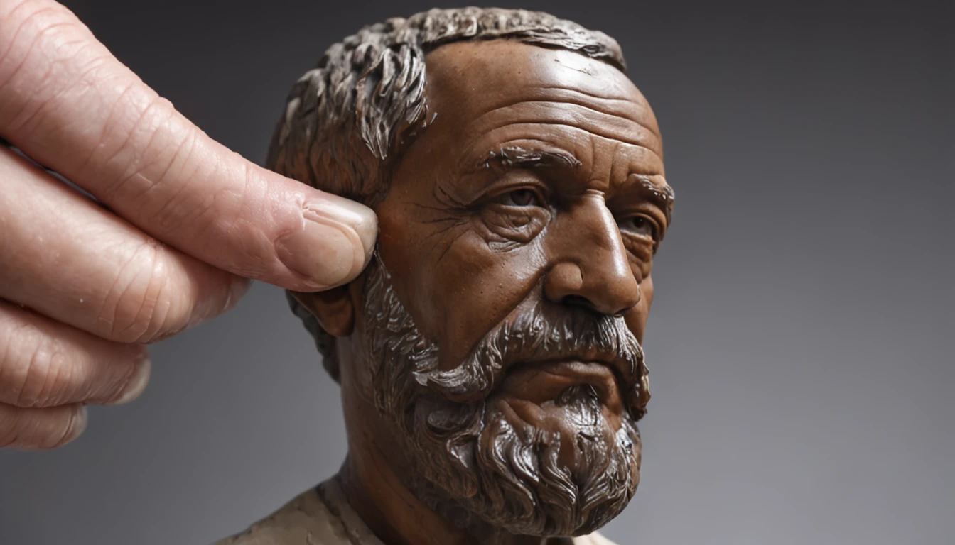 ((Realistic:1.3), (altamente detalhado+master part:1.4)) portrait capturing the likeness of a ((homem dedicado esculpindo uma pequena pedra:1.3)|(escultor habilidoso no trabalho:1.3)), with a realistic portrayal of the sculptor's determination and skill, ((Authentic handicrafts:1.3)|(Portrait of dedication to art)), ((Craftsman shaping a small stone with precision in a well-lit studio in portraiture)|(Dedication of the craftsman to the small stone sculpture)), ((Inspired by photographic realism and the art of portrait sculpture)|(Influences of professional sculpture and realism on portraiture)), ((high-resolution photograph:1.3), (Detalhes intrincados do escultor e da pedra:1.4)), (Studio lighting highlighting the characteristics of the sculptor, concentrating, e a pequena pedra:1.2), ((Jogo sutil de luz e sombras sobre o homem e a pedra no retrato:1.2)|(Realistic portrait of sculptor's determination in portrait)), ((Authentic depiction of a man deeply involved in small stone carvings in the portrait)|(Dedication of the artisan to the craft in the portrait)), (((Professional photo setup:1.3) para capturar o retrato do escultor)), ((Artistic exploration of craftsmanship and realism in portraiture:1.2)), (Realistic photographic portrait of man carving a small stone:1.3)