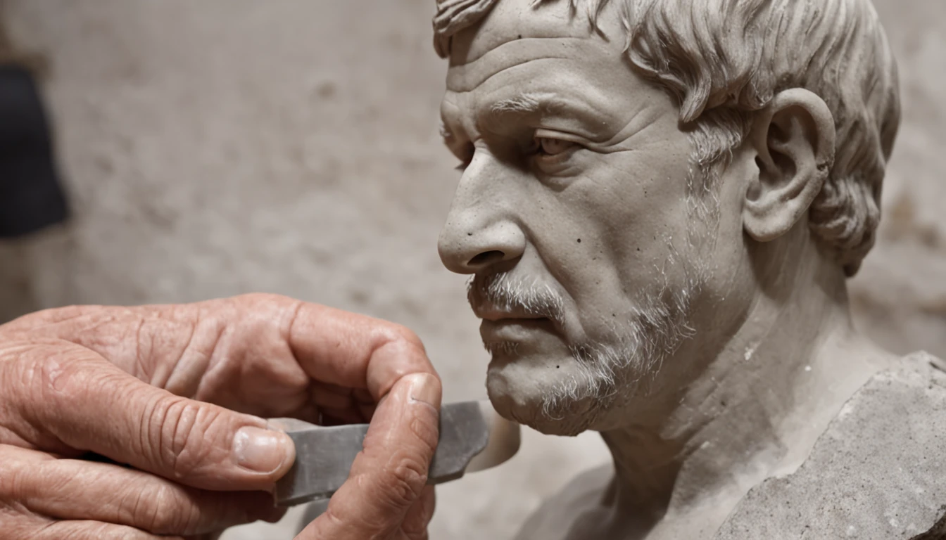 ((Realistic:1.3), (altamente detalhado+master part:1.4)) portrait capturing the likeness of a ((homem dedicado esculpindo uma pequena pedra:1.3)|(escultor habilidoso no trabalho:1.3)), with a realistic portrayal of the sculptor's determination and skill, ((Authentic handicrafts:1.3)|(Portrait of dedication to art)), ((Craftsman shaping a small stone with precision in a well-lit studio in portraiture)|(Dedication of the craftsman to the small stone sculpture)), ((Inspired by photographic realism and the art of portrait sculpture)|(Influences of professional sculpture and realism on portraiture)), ((high-resolution photograph:1.3), (Detalhes intrincados do escultor e da pedra:1.4)), (Studio lighting highlighting the characteristics of the sculptor, concentrating, e a pequena pedra:1.2), ((Jogo sutil de luz e sombras sobre o homem e a pedra no retrato:1.2)|(Realistic portrait of sculptor's determination in portrait)), ((Authentic depiction of a man deeply involved in small stone carvings in the portrait)|(Dedication of the artisan to the craft in the portrait)), (((Professional photo setup:1.3) para capturar o retrato do escultor)), ((Artistic exploration of craftsmanship and realism in portraiture:1.2)), (Realistic photographic portrait of man carving a small stone:1.3)