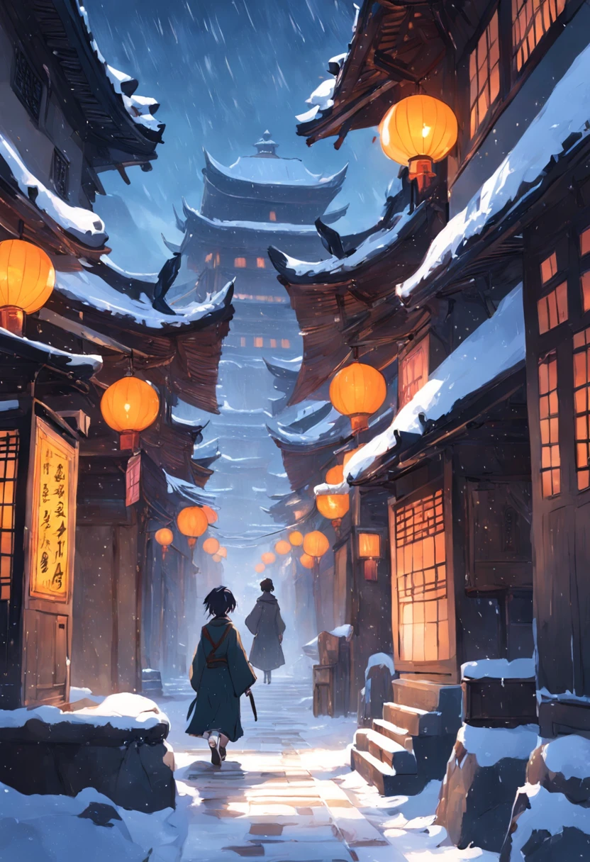 Heavy snow,A scholar walks the streets of an ancient city