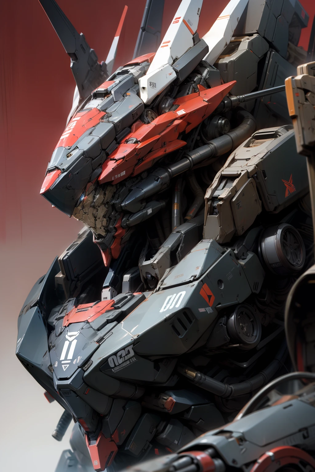 a close up of a robot with a sword and a red background, armored core style mecha, mechanized art concept, cool mecha style, an anime large mecha robot, mecha art, symmetry! futuristic robotic, alexandre ferra mecha, mecha inspired, tremendous mecha robot, painterly humanoid mecha, alexandre ferra white mecha, (Armored Core 6)