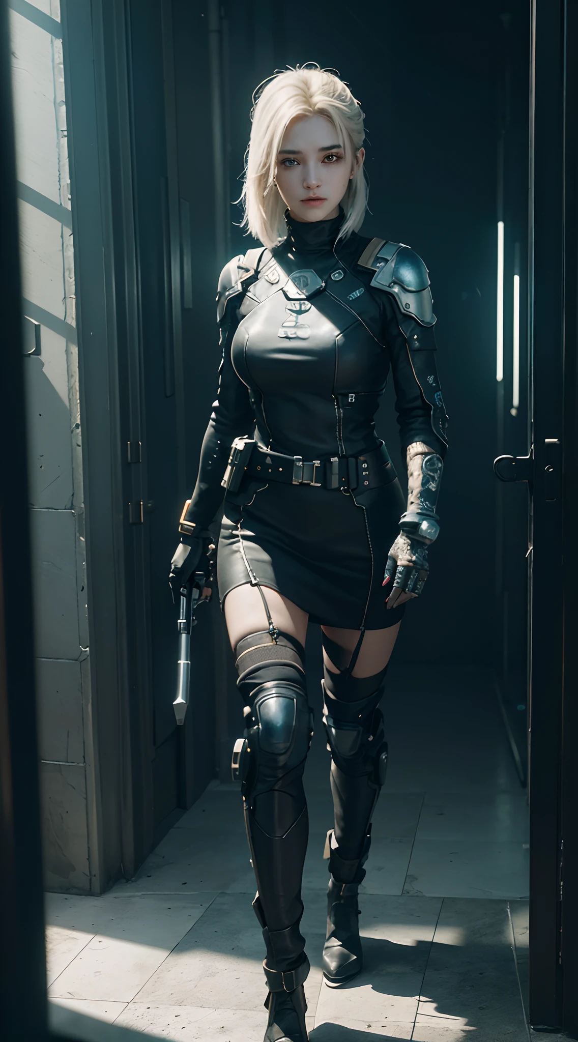 ((Best quality)), ((masterpiece)), (detailed:1.4), 3D, an image of a beautiful cyberpunk female,HDR (High Dynamic Range),Ray Tracing,NVIDIA RTX,Super-Resolution,Unreal 5,Subsurface scattering,PBR Texturing,Post-processing,Anisotropic Filtering,Depth-of-field,Maximum clarity and sharpness,Multi-layered textures,Albedo and Specular maps,Surface shading,Accurate simulation of light-material interaction,Perfect proportions,Octane Render,Two-tone lighting,Wide aperture,Low ISO,White balance,Rule of thirds,8K RAW,