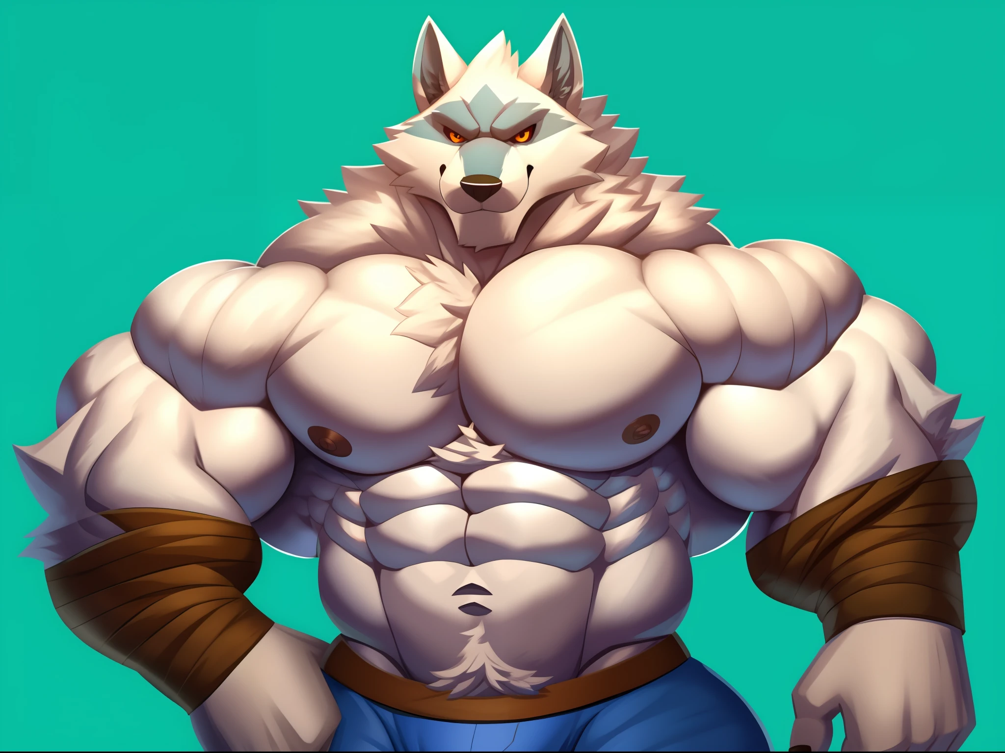 imagem de estilo de um homem com um corpo semelhante a um lobo e uma camisa, lobisomem musculoso, peito fofo, musculoso! Branco, peito peludo, super buff e cool, Commission for High Res, lobo peludo, thick furry neck and fluff on his chest, corpo peludo, Arte peluda!!!, forte e imponente, thicc, musculoso!!!, corpo fofo, big muscle, large muscles