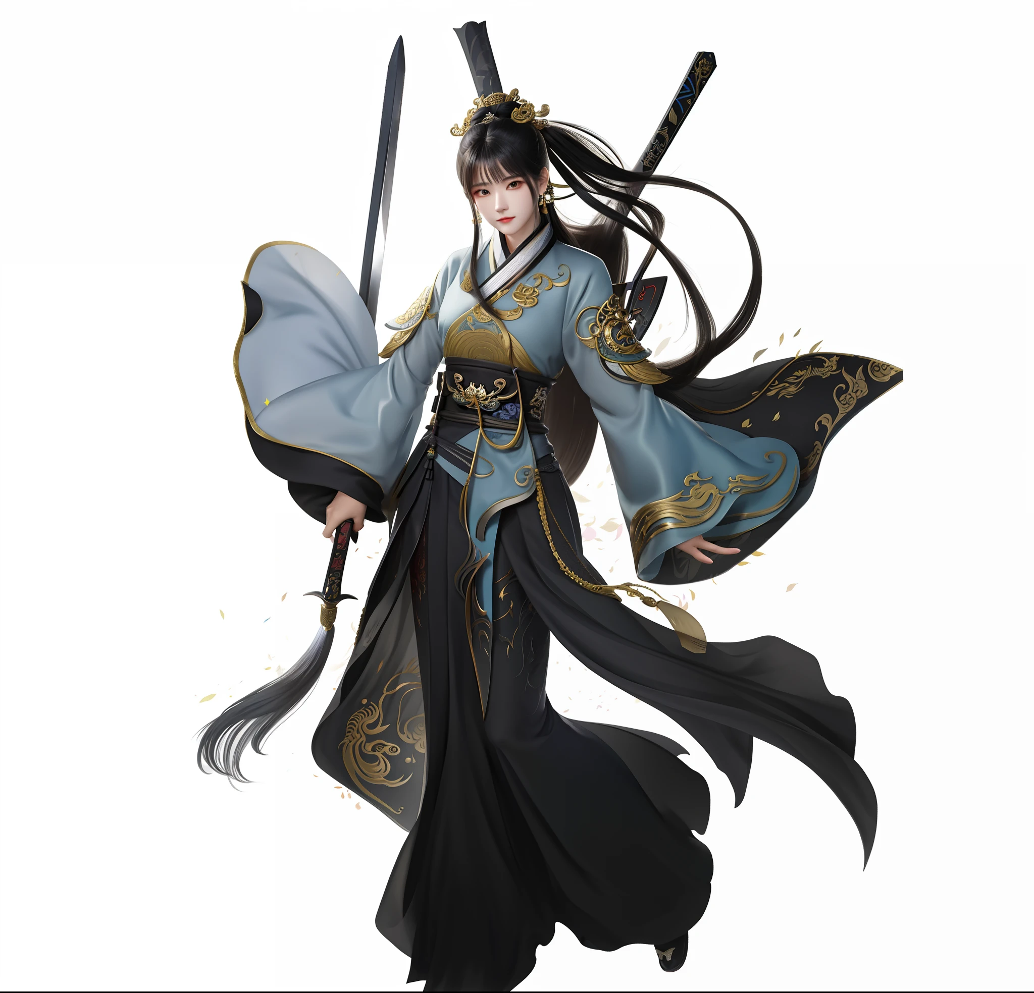 A woman dressed in black and gray holds a sword, by Yang J, Onmyoji detailed art, Feng Zhu concept art, full-body wuxia, xianxia hero, full-body xianxia, bian lian, heise jinyao, author:Chen Jiru, author:Yang Jin, inspired by Ju Lian, onmyoji, By Ren Xiong