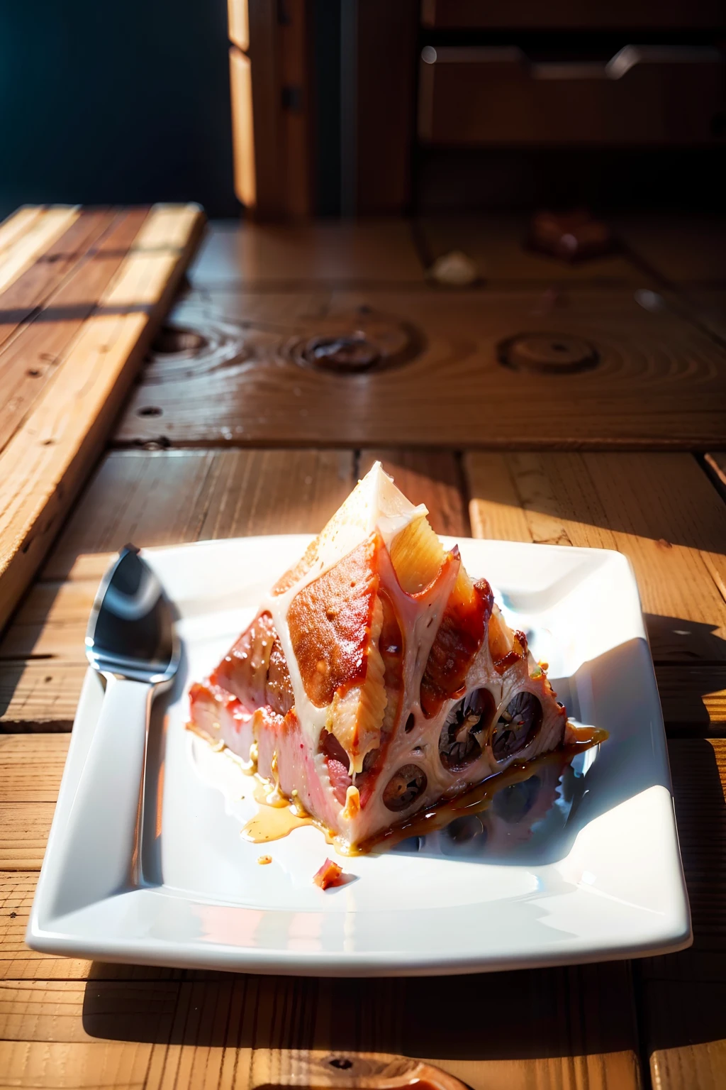 A single intact triangular piece of pork
