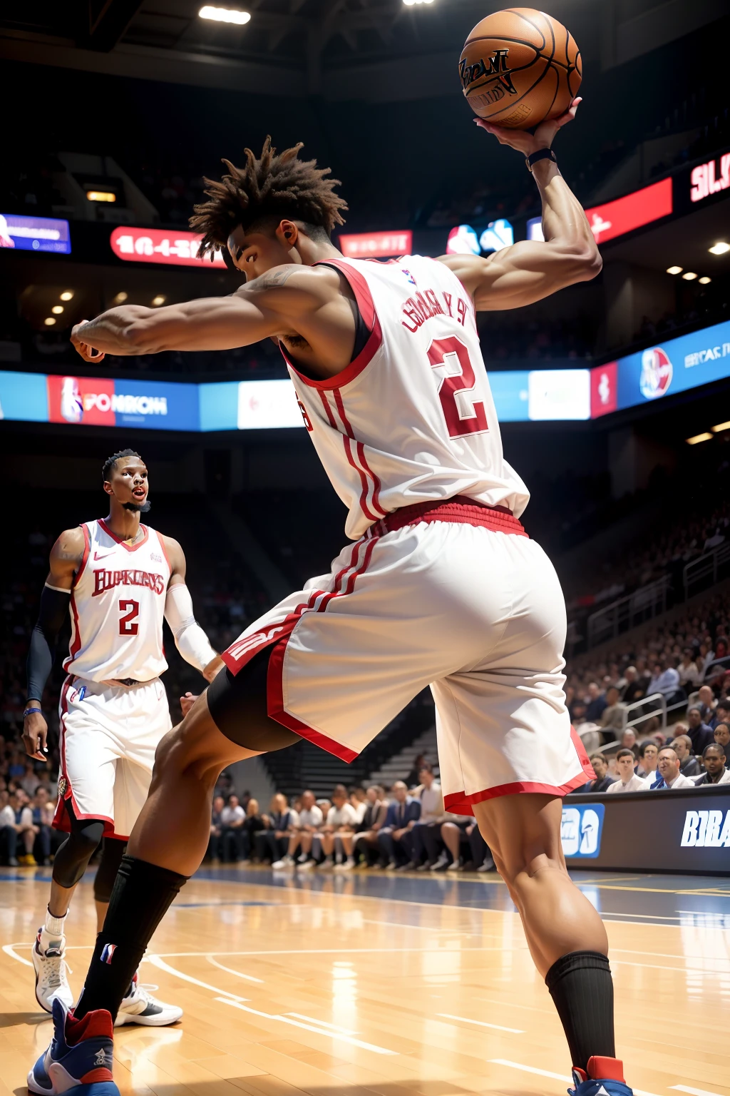 An NBA star Bryant，Basketball in the middle of the court，Back diagram，Whole body diagram