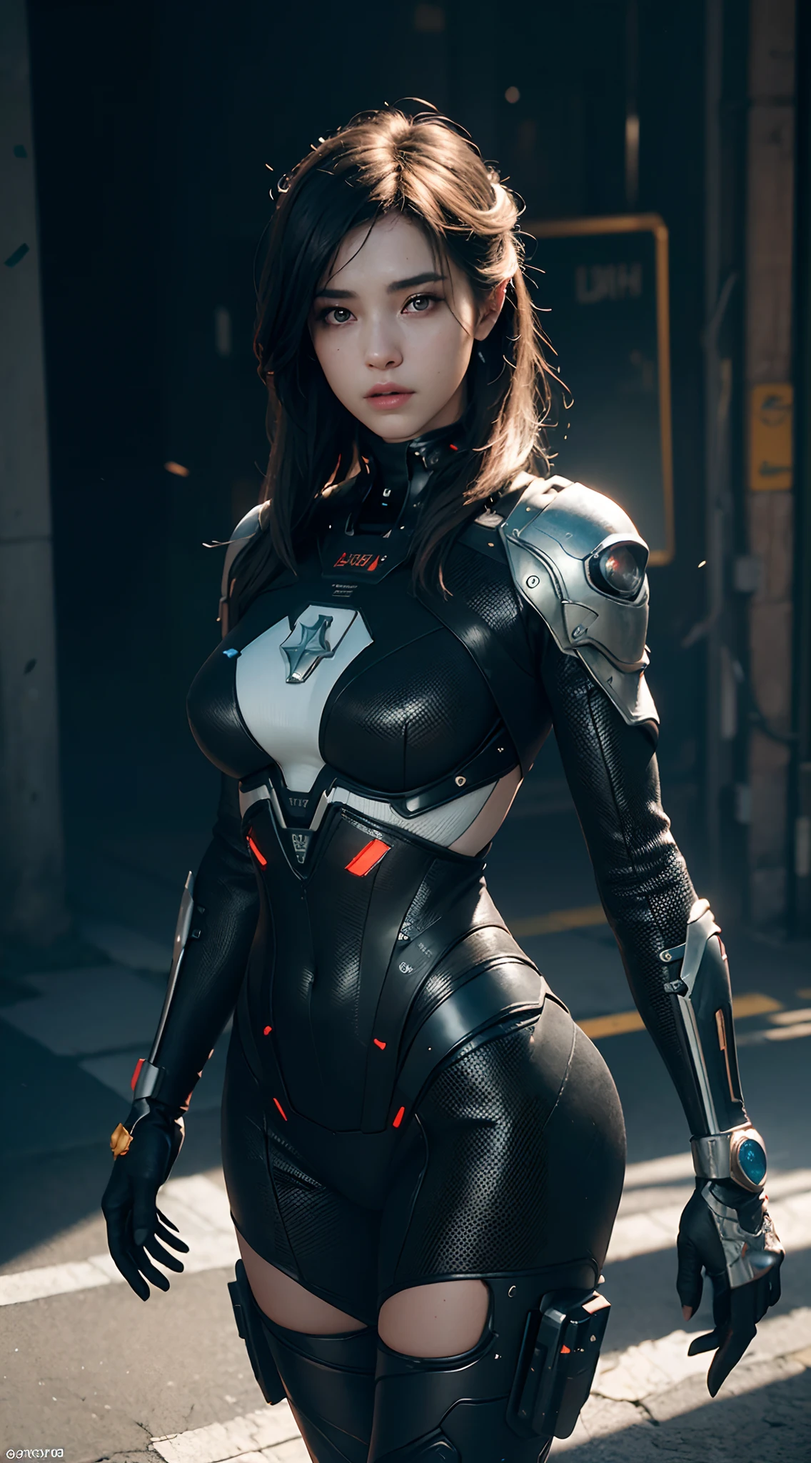 girl, naked, full body, standing, 20 years old, beautiful tits, high detailed real nipple, beautiful vagina, smart body, brown hair, medium hair, wave hair, cyber punk suit, high detailed real eye, high quality eye, double eyelid, high detailed real skin, high quality skin, sweaty skin, professional lighting, real shadow, masterpiece,