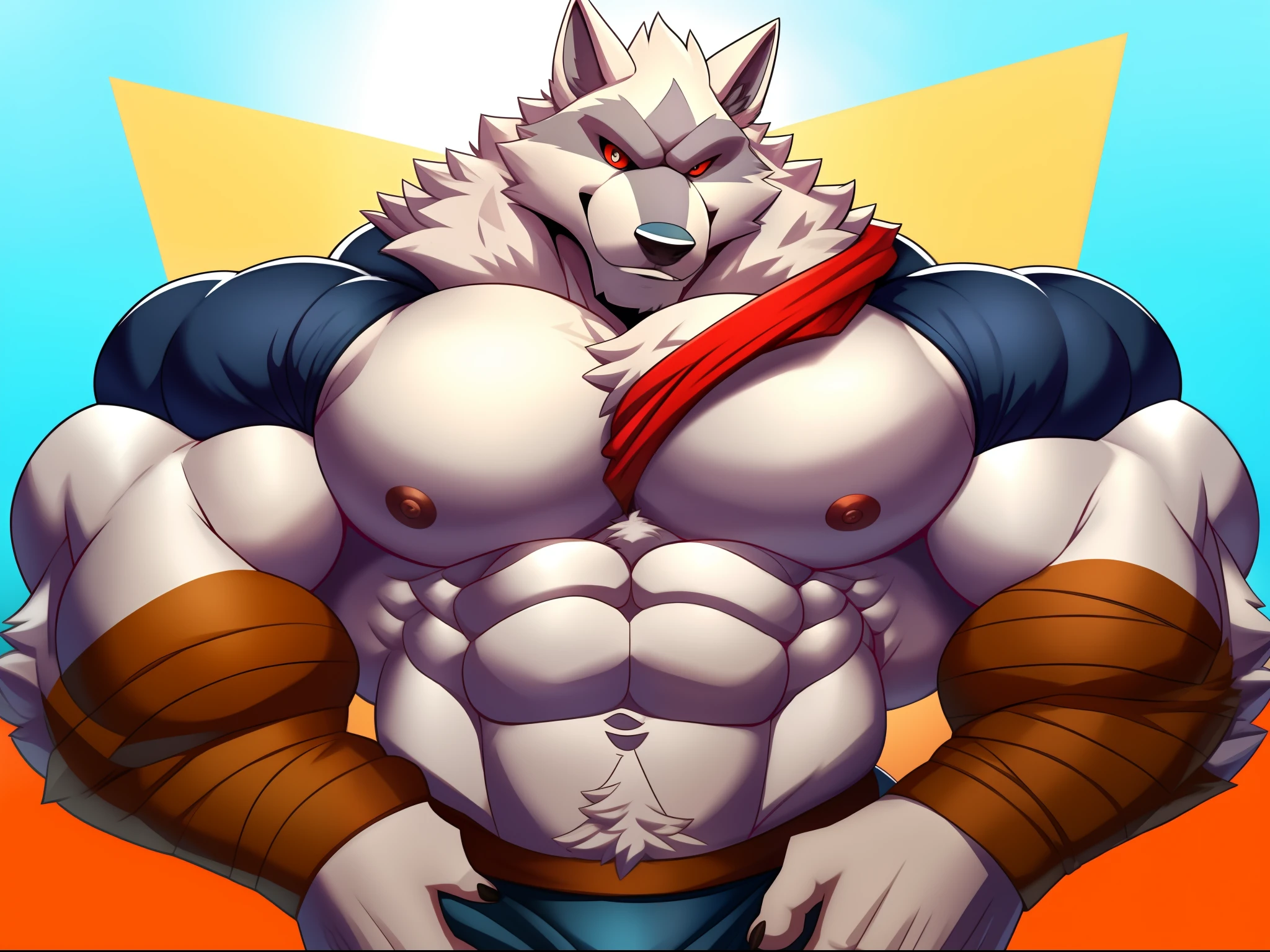 imagem de estilo de um homem com um corpo semelhante a um lobo e uma camisa, lobisomem musculoso, peito fofo, musculoso! Branco, peito peludo, super buff e cool, Commission for High Res, lobo peludo, thick furry neck and fluff on his chest, corpo peludo, Arte peluda!!!, forte e imponente, thicc, musculoso!!!, corpo fofo, big muscle, large muscles