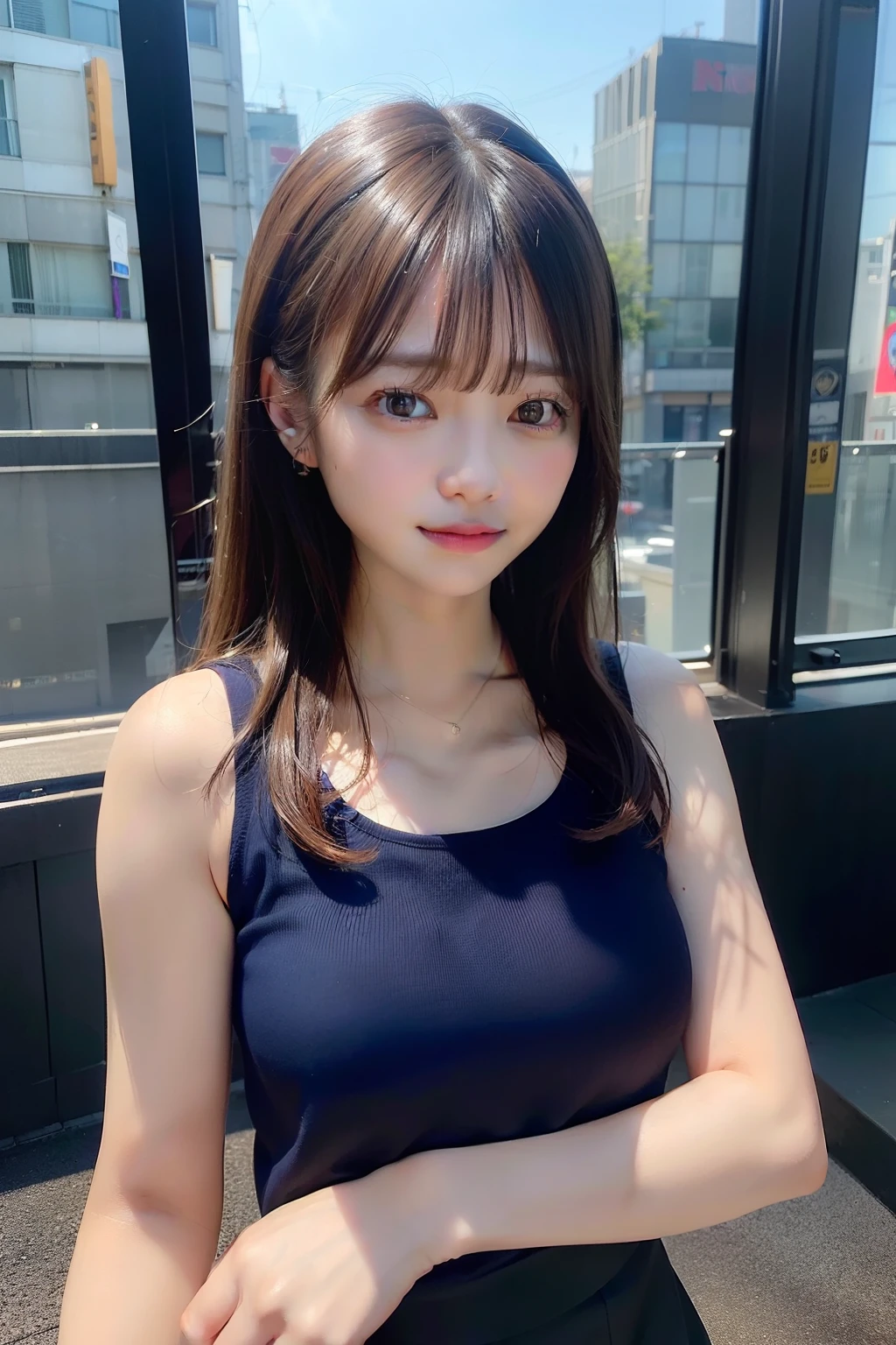 (8K、Raw photography、top-quality、masterpiece:1.2)、(realisitic、Photorealsitic:1.37)、1girl in、A city scape、natta、Wetty、profetional lighting、photon maping、Radio City、Korea person、large full breasts、Dark blue gym clothes