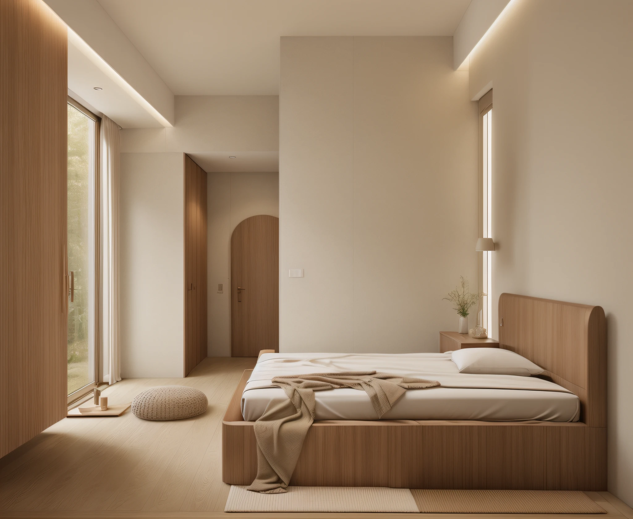 (JAPAN bedroom:1.2), (((extremely realistic:1.2))), (actual photo:1.2), Unreal Engineer 8K, full HD 8K, cinema light, warm light, deep color with minimalism, cream color and white color scheme, clean, simple lines, modern neo-traditional minimalism, brown and white color scheme, modern and minimalist, modern neutral earth colors, elegant and sophisticated, Scandinavian design, deep colors . minimalist color palette, mostly white