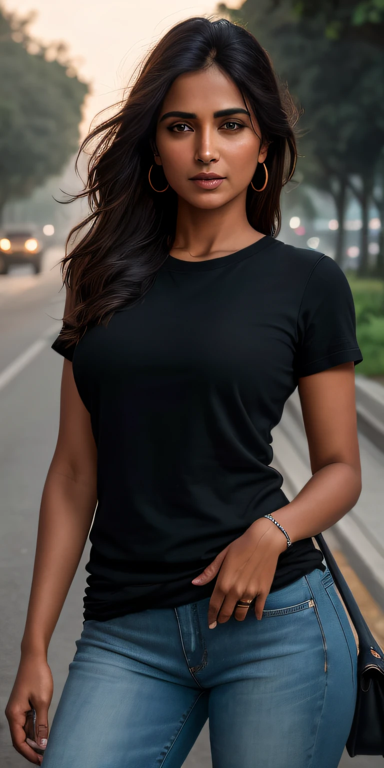 (solo middle eastern 22 years old girl),wearing a (Black baggy plain tee-shirt, long length tee-shirt, skinny damage long jeans, :1.5), walking,straight-on,seductive smile,long dark hair,(full body:1.1), (cyberpunk background:1.2), outdoors,
(rain:1.1, wet street) ,(medium breasts, bouncing breasts), basic black long length tee-shirt, short sleeves tee-shirt, very beautiful arabian girl, ankle fit tight jeans, very detailed.