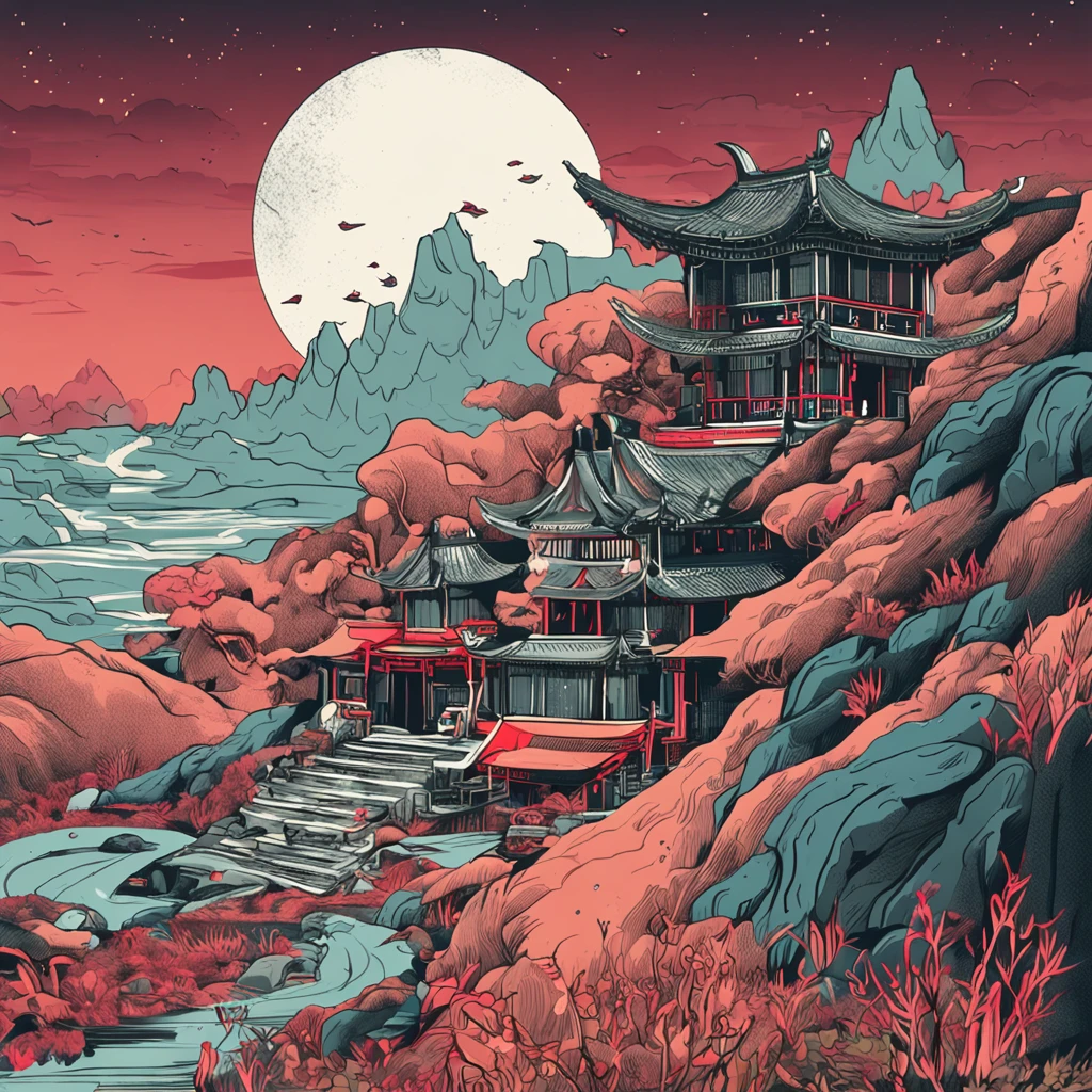 Taoist,Taoist robes,cultivating immortals,water ink,High hills,self-assured,Fairy wind road bone,Blood flow in the background