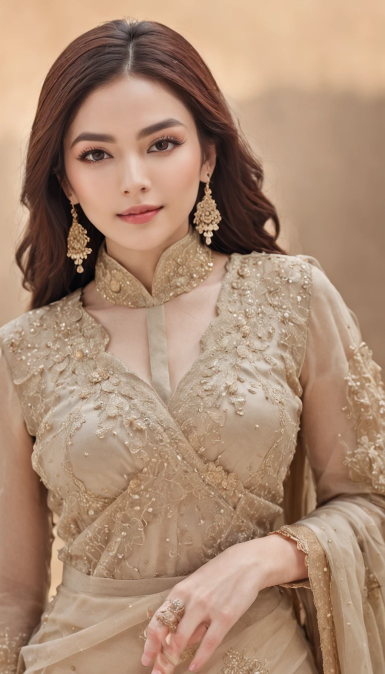 ,masterpiece, best quality,8k, ultra highres,Reallightandshadow,Cinema lenses,(beautidful eyes:1.1), ((The scene is,The upper part of the body)),dynamicposes,On a green meadow,A gentle goddess came with a gentle step。She wore a pakistan suti dress,A gentle breeze blows,The pakistan sutidances lightly。The sun shines through the leaves on her hair,Reflecting her clear eyes and gentle smile。Colorful butterflies flew around her,Flowers bloomed at her feet,It was as if nature was cheering for her。