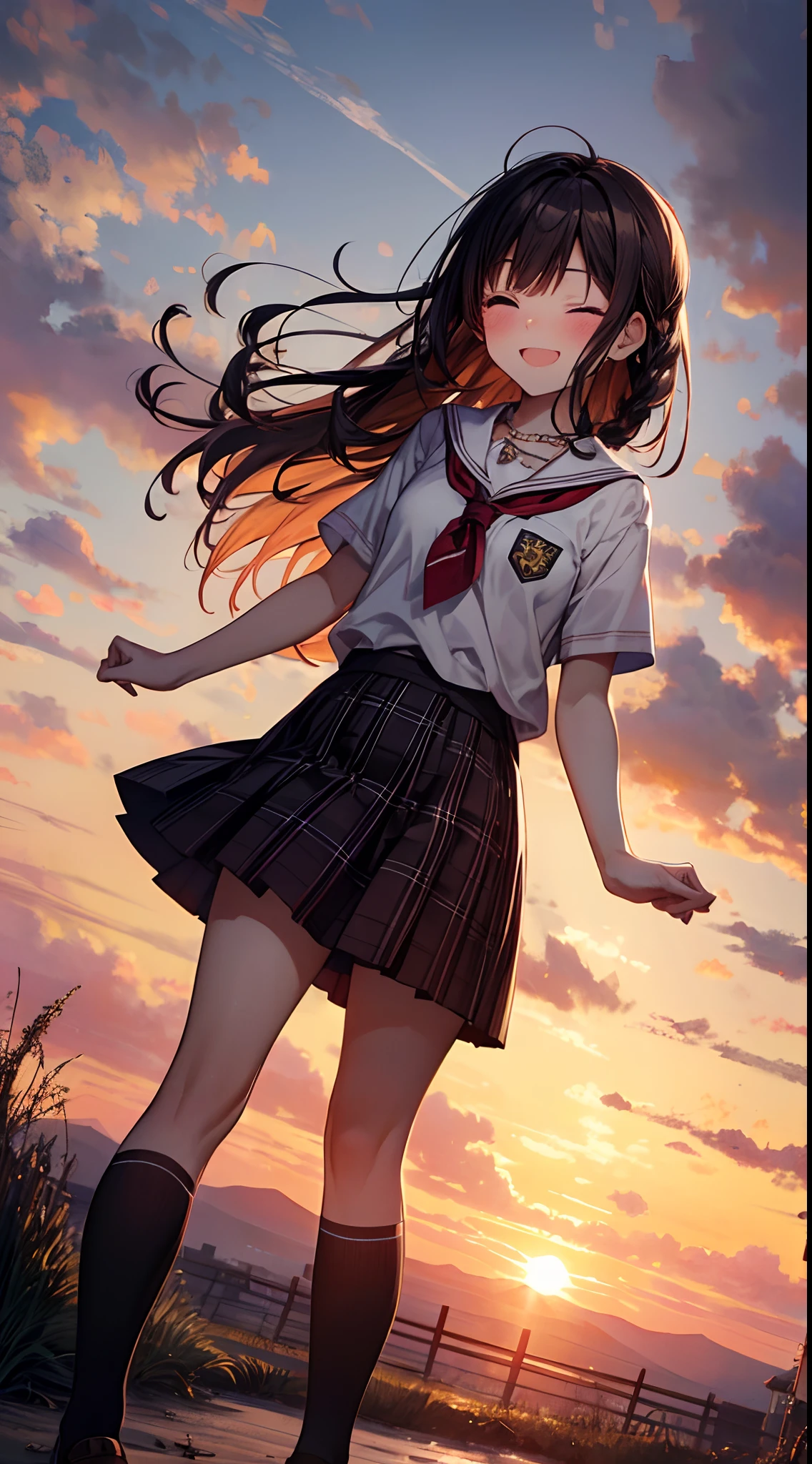 (Highest quality,4K,8K,High resolution,masterpiece:1.2),Very detailed, Realistic, photo-Realistic, clear, Professional Lighting, Beautiful Face, Highest quality, 超High resolution, Various colors, Bright colors, Break 5 High School Girl:2.0, skirt,Plaid, Pleats, Perfect female body,Big Ass, expensive, Mr.々Hair, loafers, From behind, one hand, Perfect Fingers:1.3, Perfect hands:1.3, Short sleeve, Purple panties:1.5,See-through:1.8, Rear View, Beach, Dawn