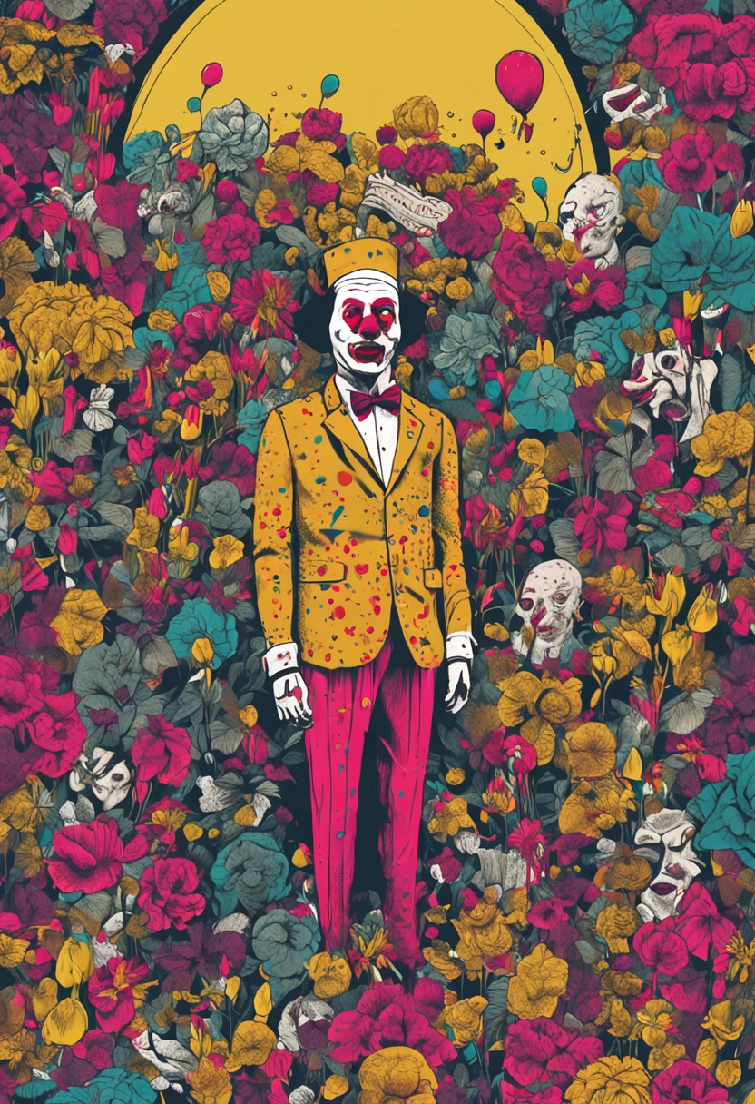 Man dressed as clown with bladder head