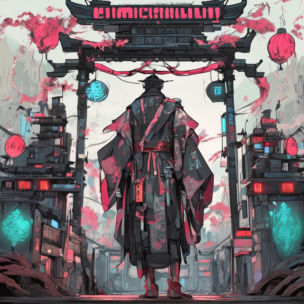 cyber punk perssonage,Taoist robes,cultivating immortals,water ink,High hills,self-assured,Fairy wind road bone,Blood flow in the background