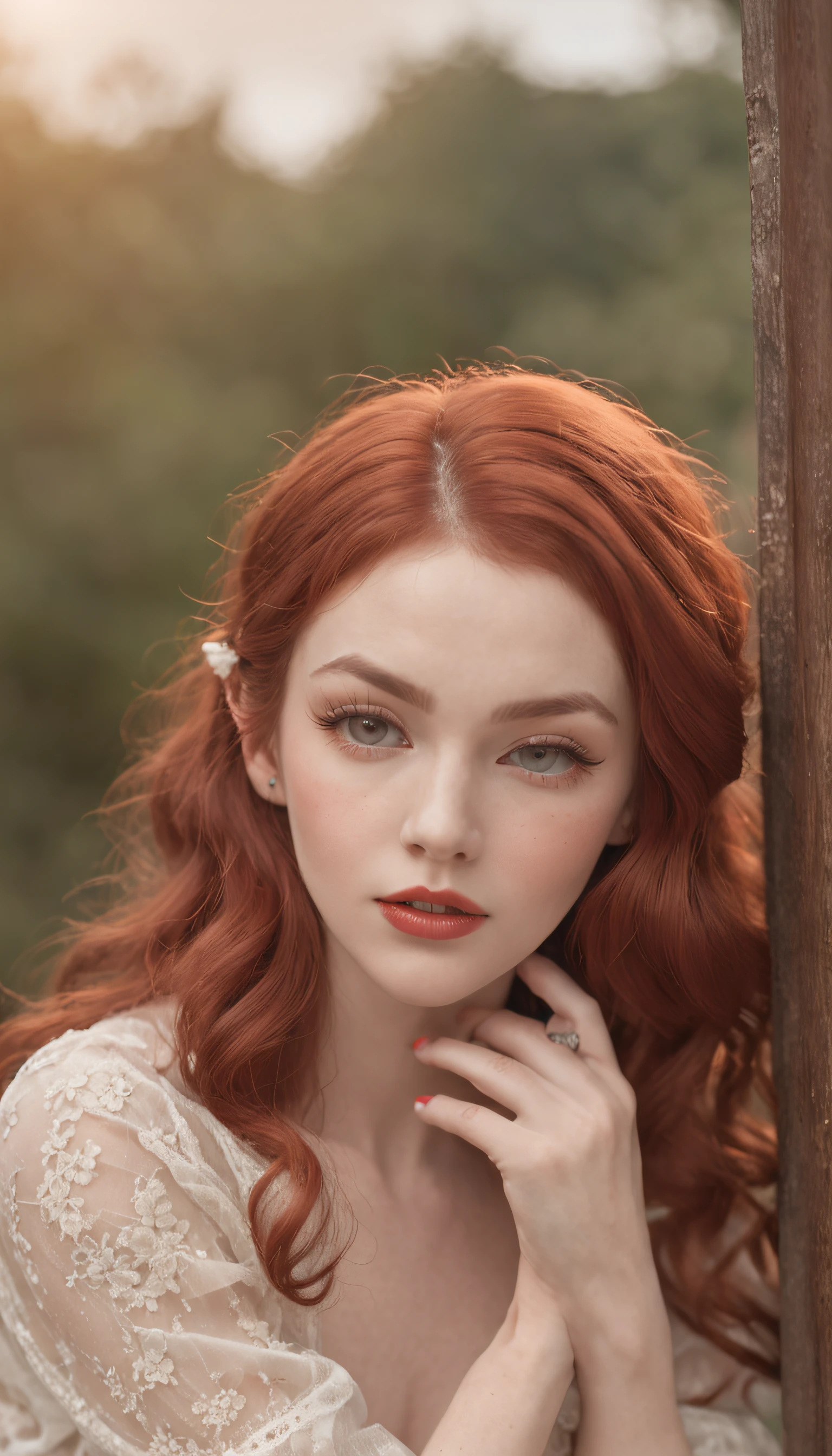 (tmasterpiece, high detal, absurderes, photo RAW), 1 pinup, full bodyesbian, Red long-haired, delicated face, Long eyelashes, pervert smirk, In a romantic retro setting, Summer dress, sockes, High jump