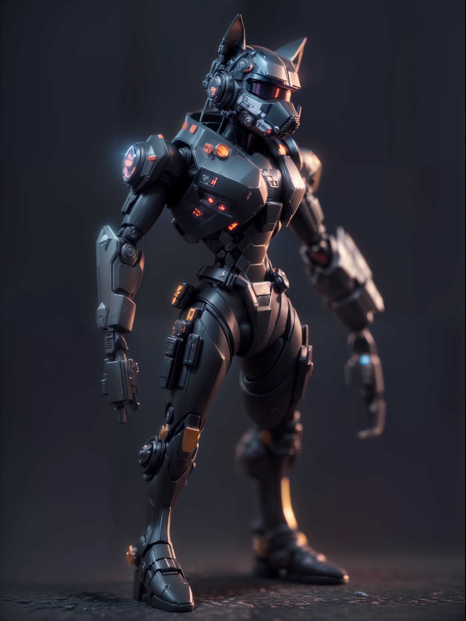 (Blind box toy style:1.3),((Full body shot)),(anthropomorphism),(1 strong dog warrior,solo)(((solo))),opaque mask,transparent plastic mecha,dreamy glow, cyberpunk style,Clean black background,black style,(circular base)( Global illumination, Ray tracing, hdr, unreal render,reasonable design, high detail, Masterpiece, Best quality, hyper HD, Cinematic lighting)